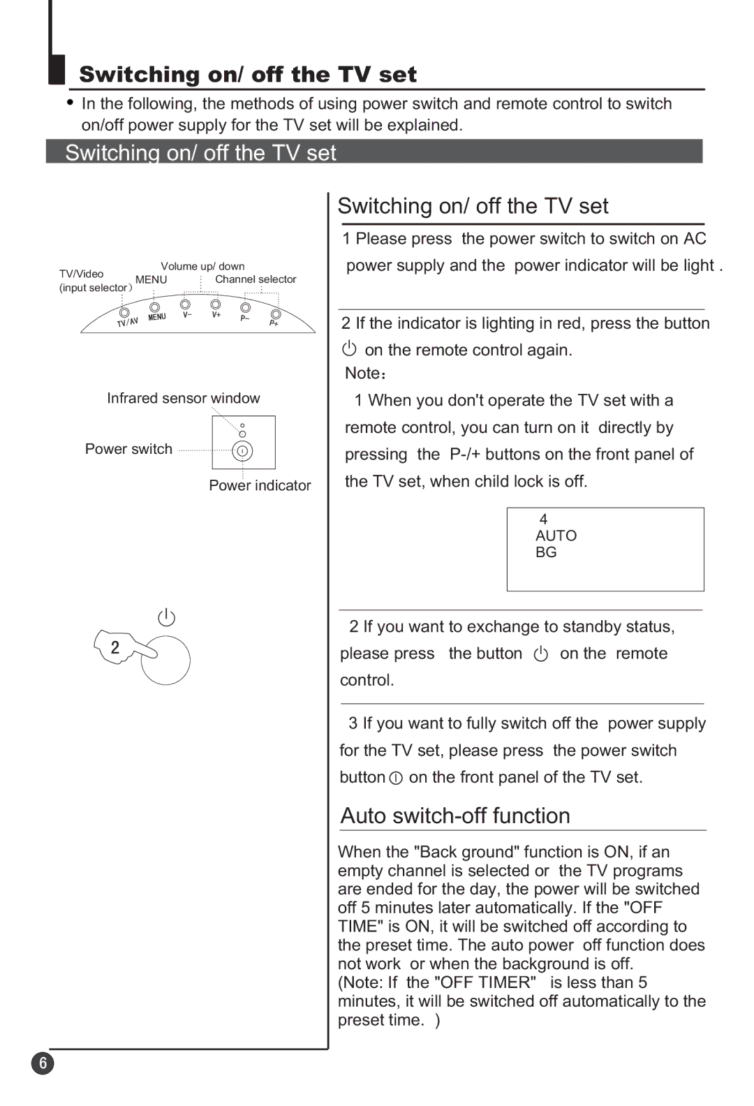 Haier 29F9K owner manual Switching on/ off the TV set, Auto switch-off function 