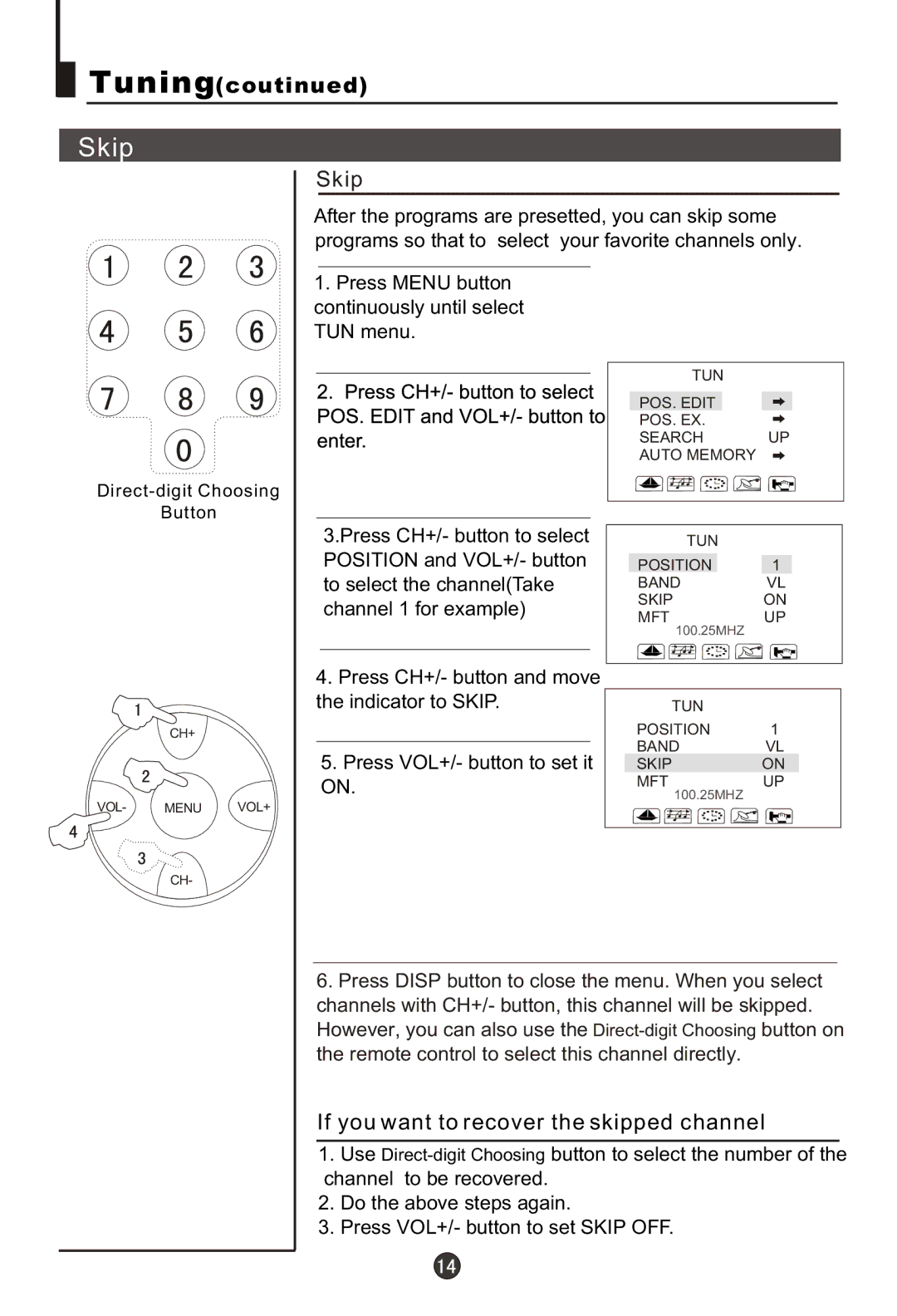 Haier 29FA10-AM owner manual Skip, If you want to recover the skipped channel 