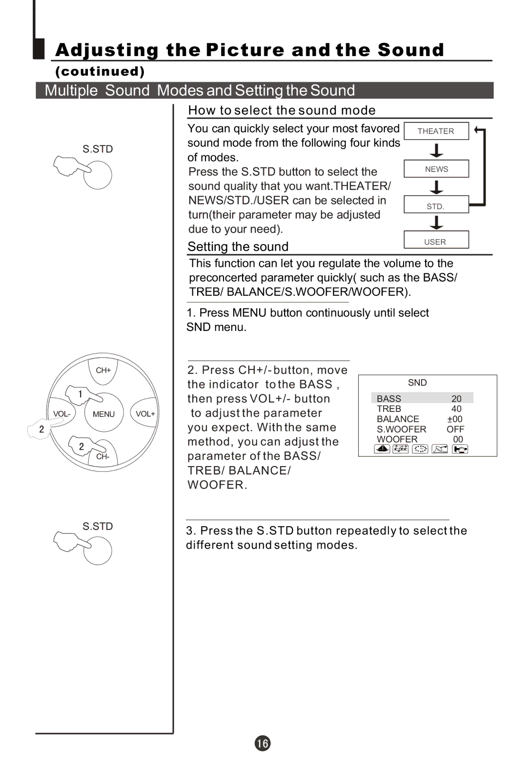 Haier 29FA10-AM owner manual Multiple Sound Modes and Setting the Sound, How to select the sound mode, Setting the sound 