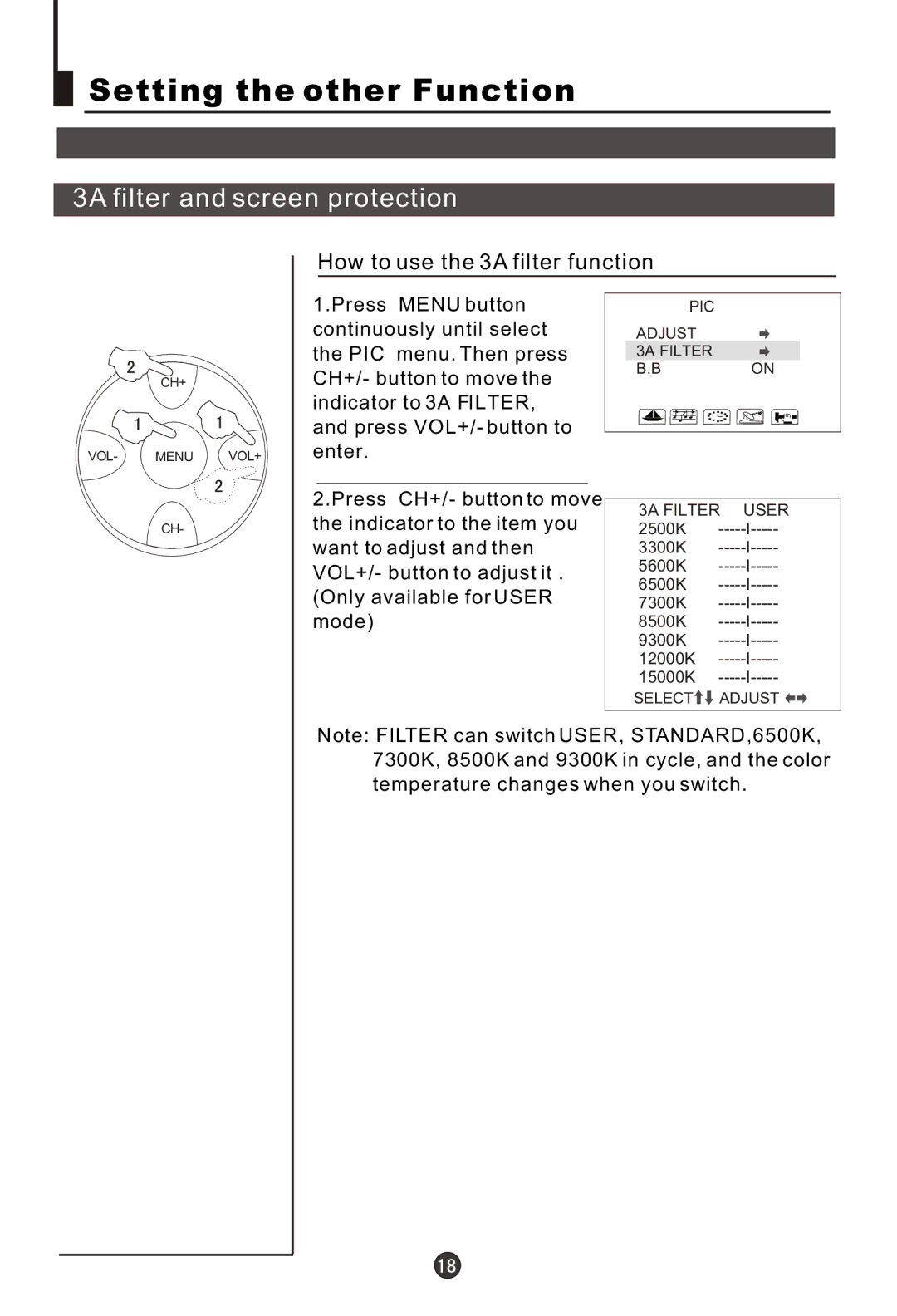 Haier 29FA10-AM owner manual Setting the other Function, How to use the 3A filter function 