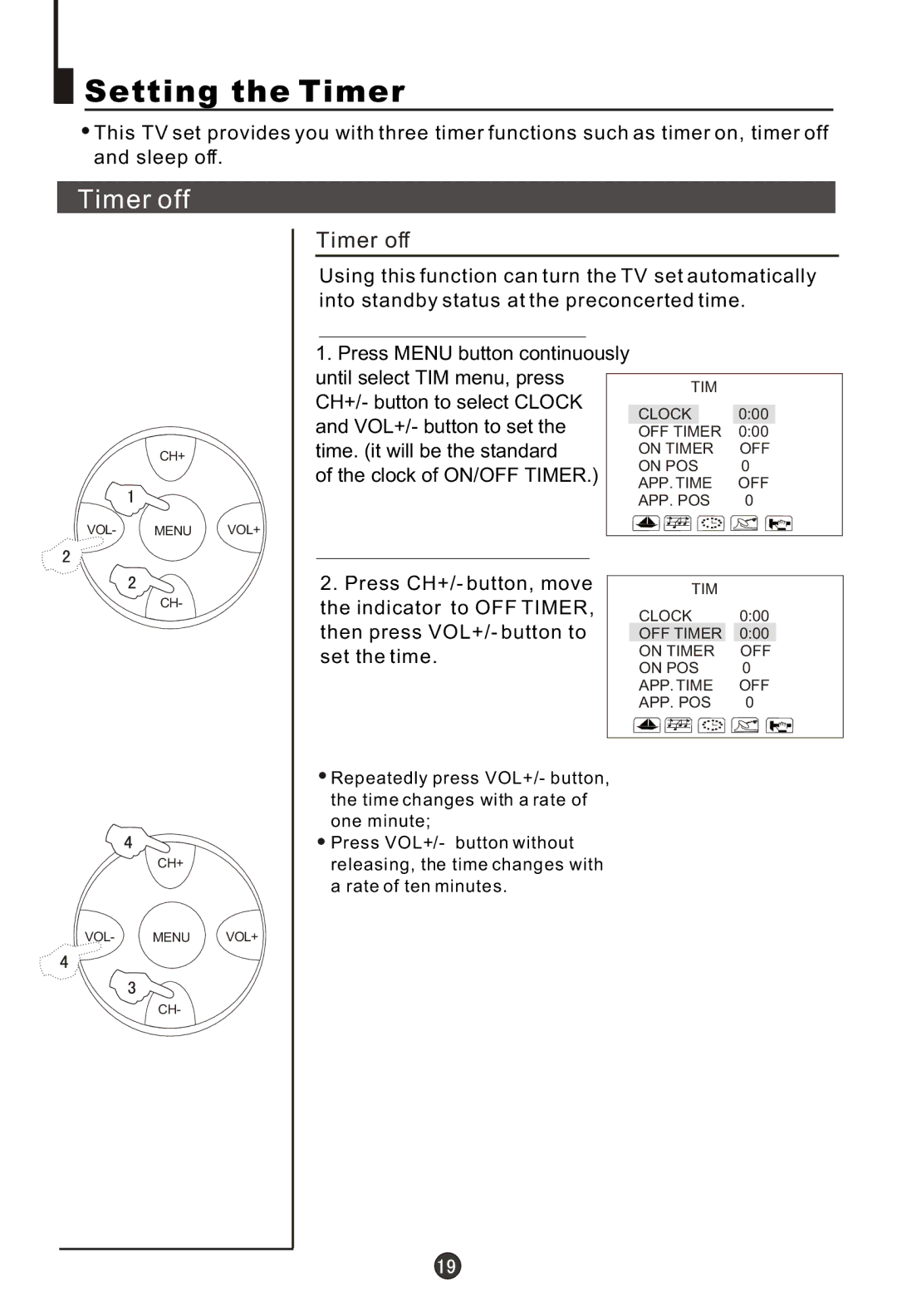 Haier 29FA10-AM owner manual Setting the Timer, Timer off 