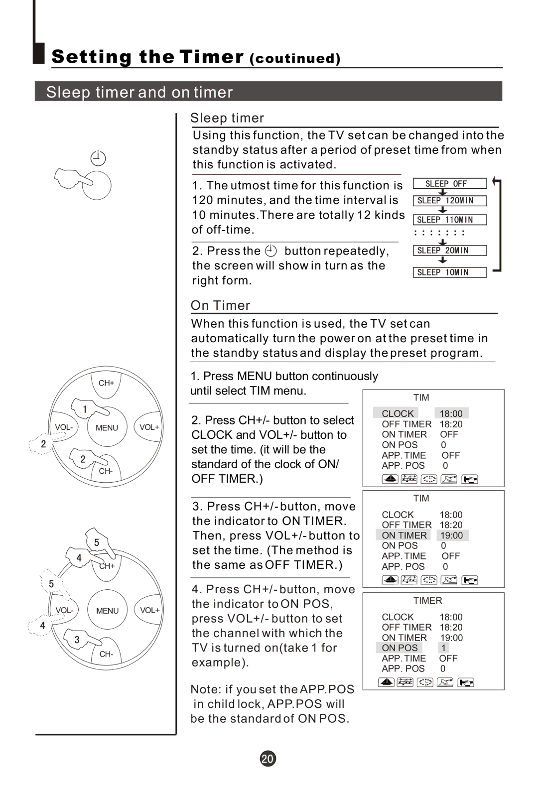 Haier 29FA10-AM owner manual Setting the Timer coutinued, Sleep timer and on timer, On Timer 