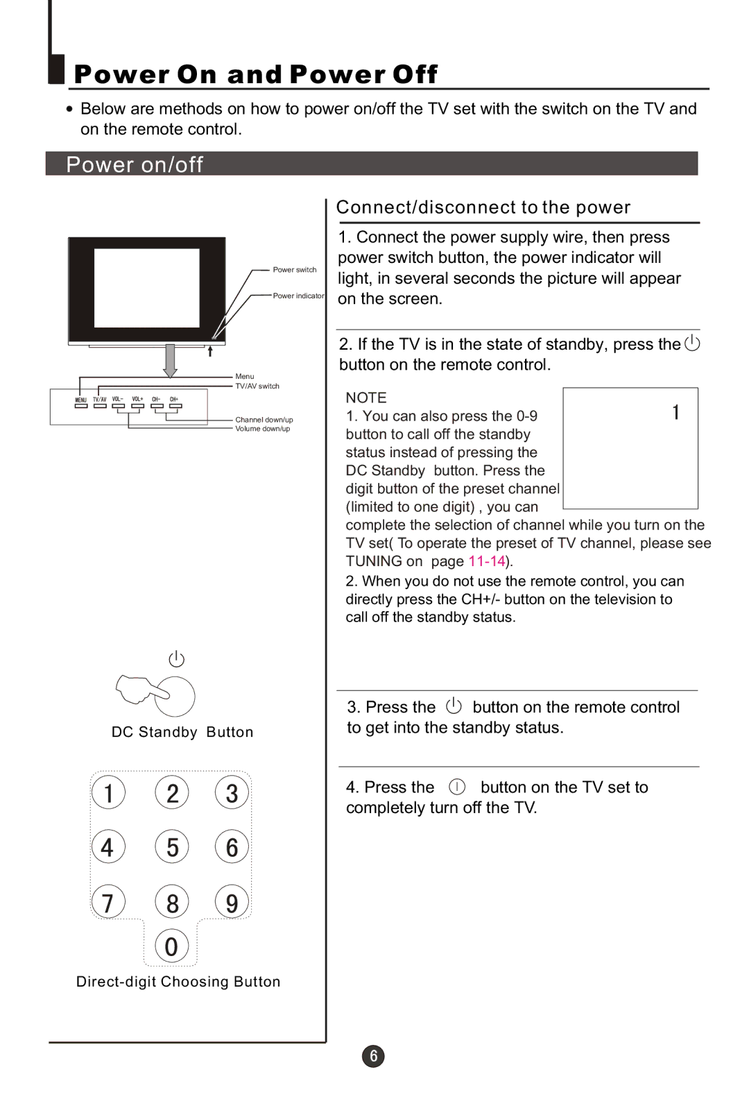 Haier 29FA10-AM owner manual Power On and Power Off, Power on/off, Connect/disconnect to the power 