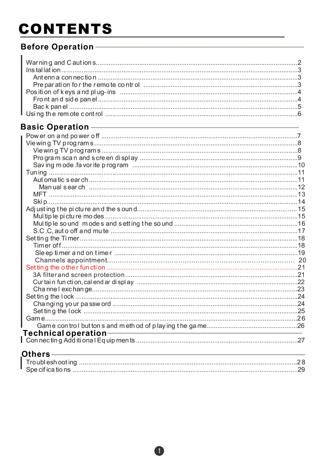 Haier 29FA18, 29MT1 owner manual Contents 