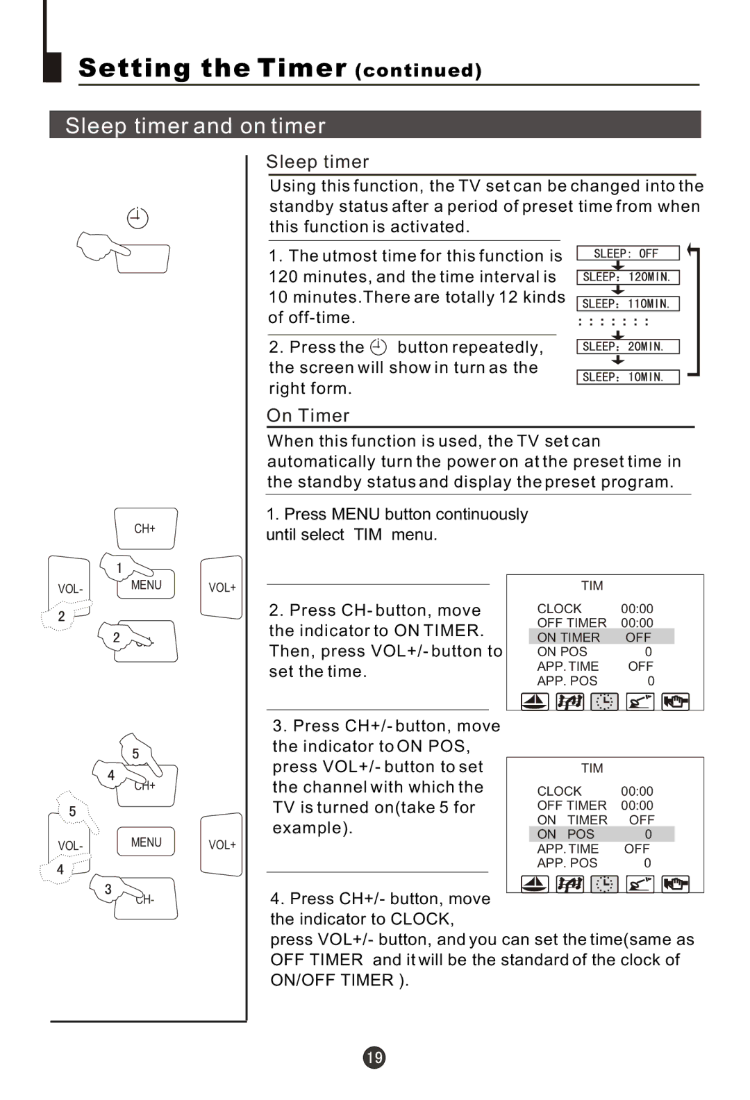 Haier 29FA18, 29MT1 owner manual Sleep timer and on timer, On Timer 