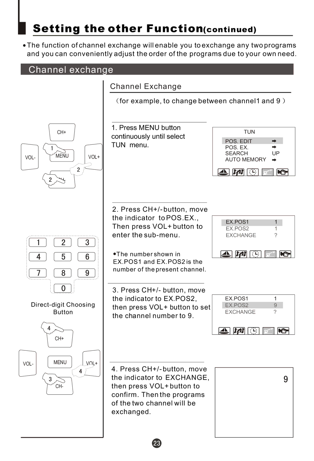 Haier 29FA18, 29MT1 owner manual Channel exchange, Channel Exchange, Press Menu button, Continuously until select 