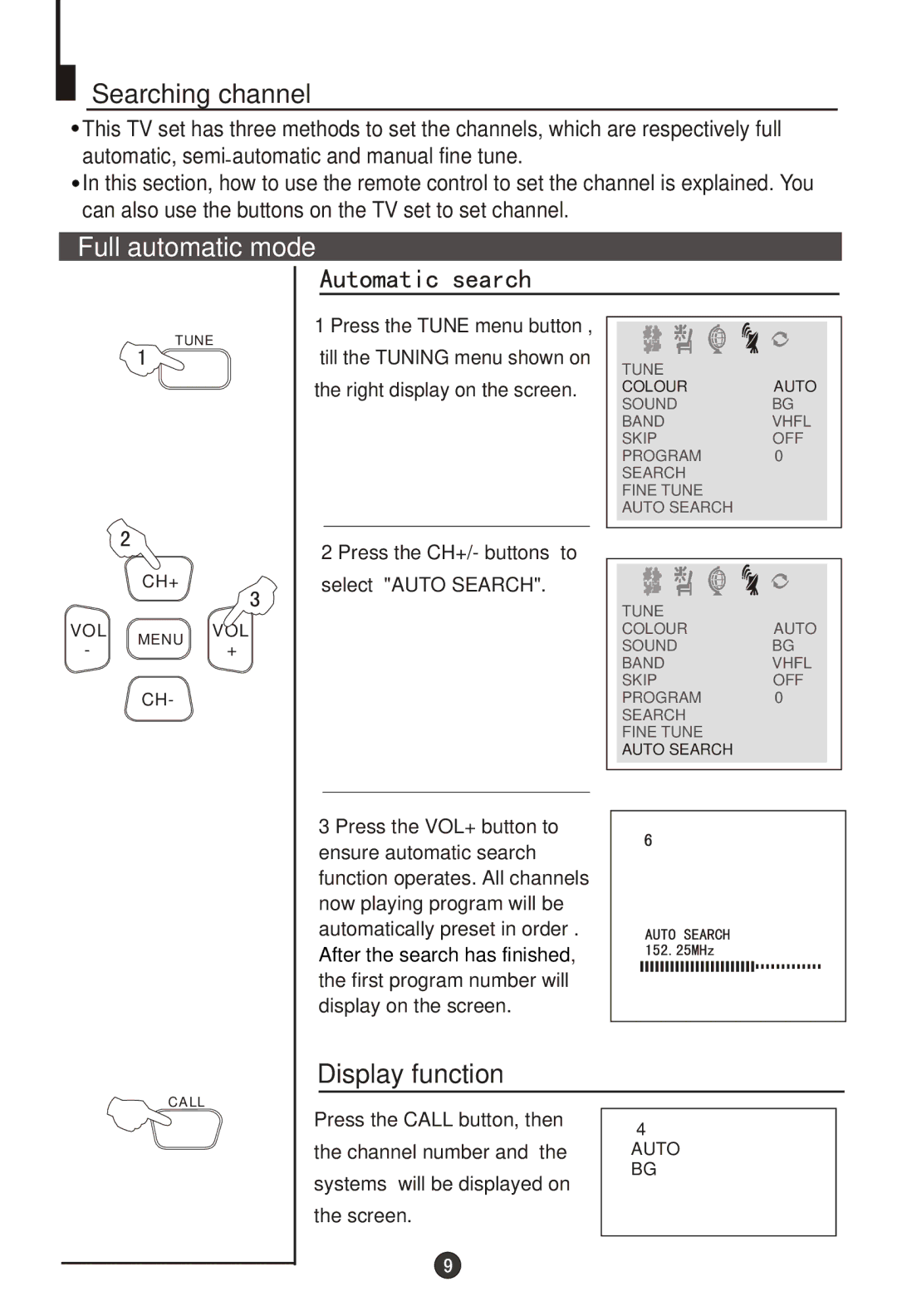 Haier 29T9D-P, 29F9D-P owner manual Searching channel, Full automatic mode, Display function 