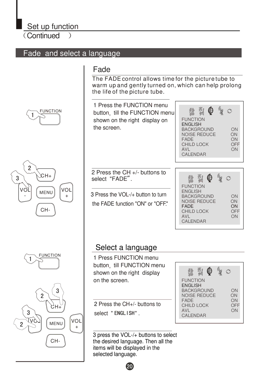 Haier 29F9D-P, 29T9D-P owner manual Fade and select a language 