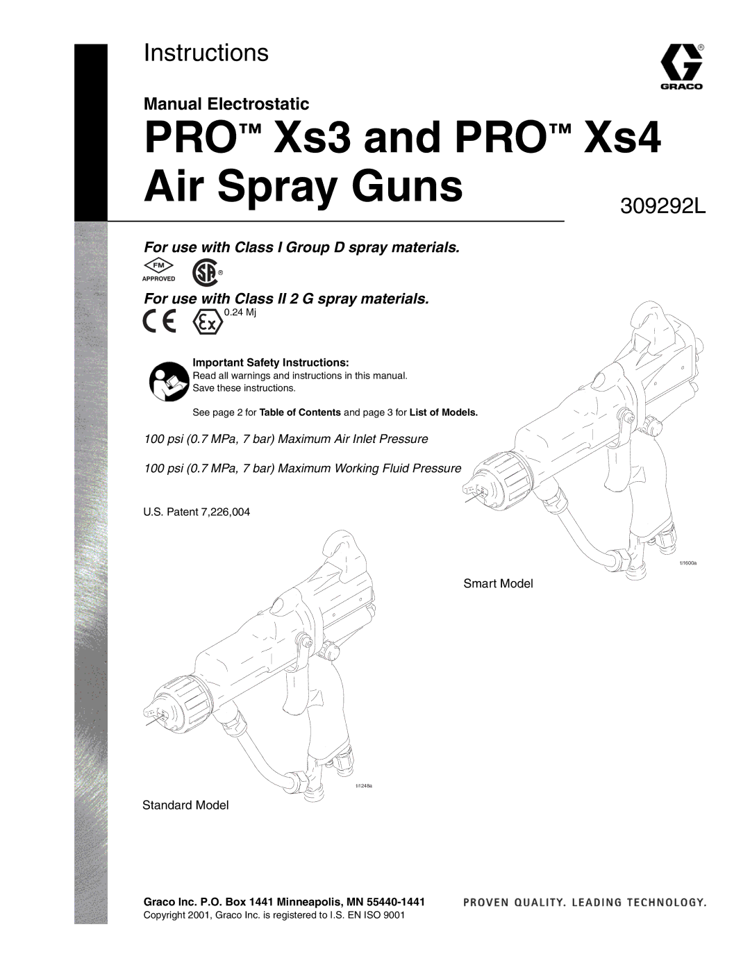 Haier 309292L important safety instructions PRO Xs3 and PRO Xs4 Air Spray Guns 