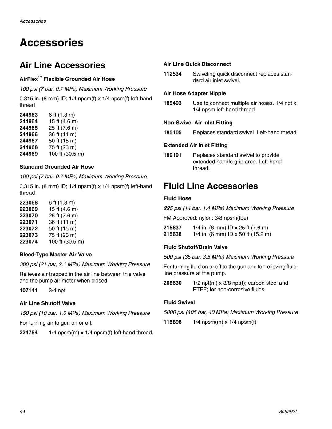 Haier 309292L important safety instructions Air Line Accessories, Fluid Line Accessories 