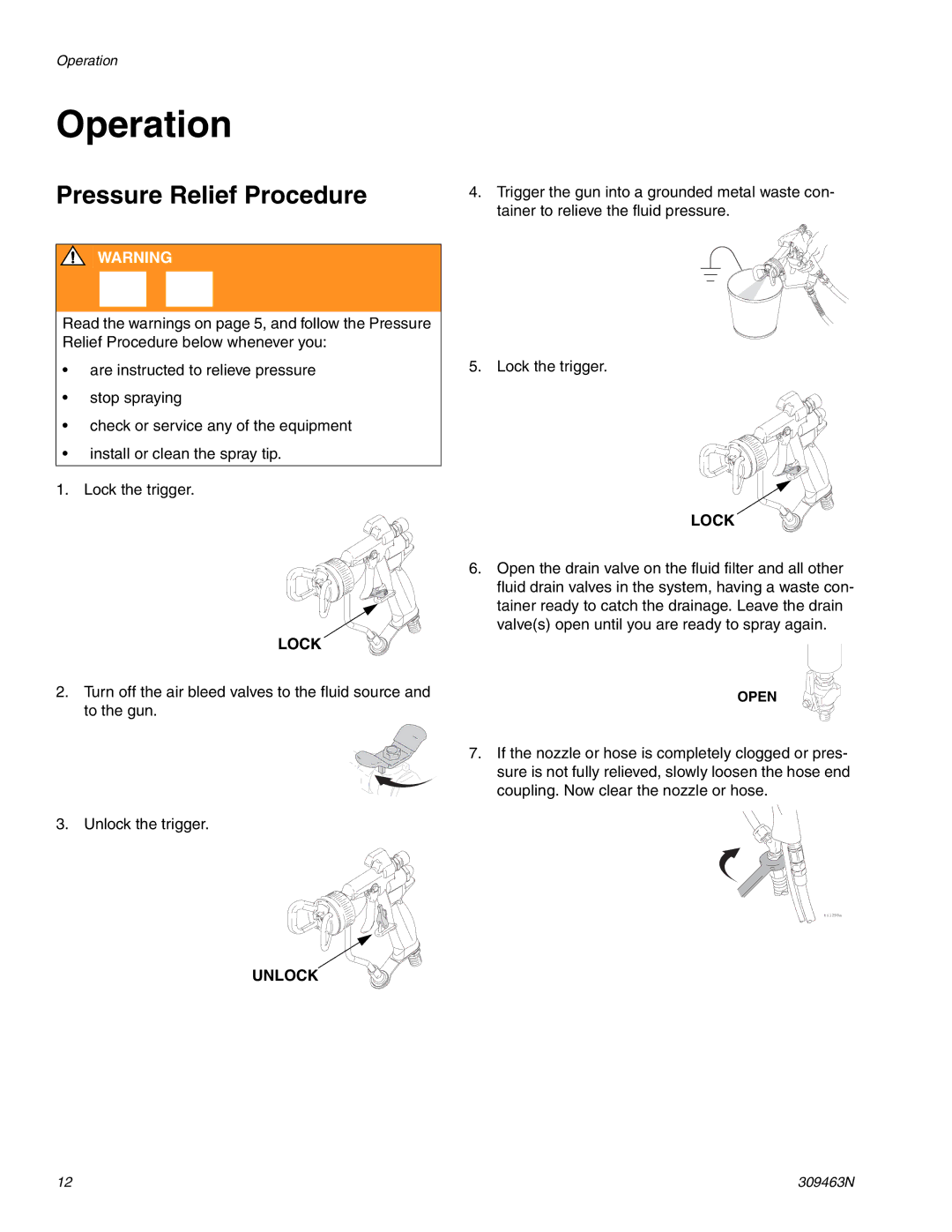 Haier 309463N important safety instructions Operation, Pressure Relief Procedure 