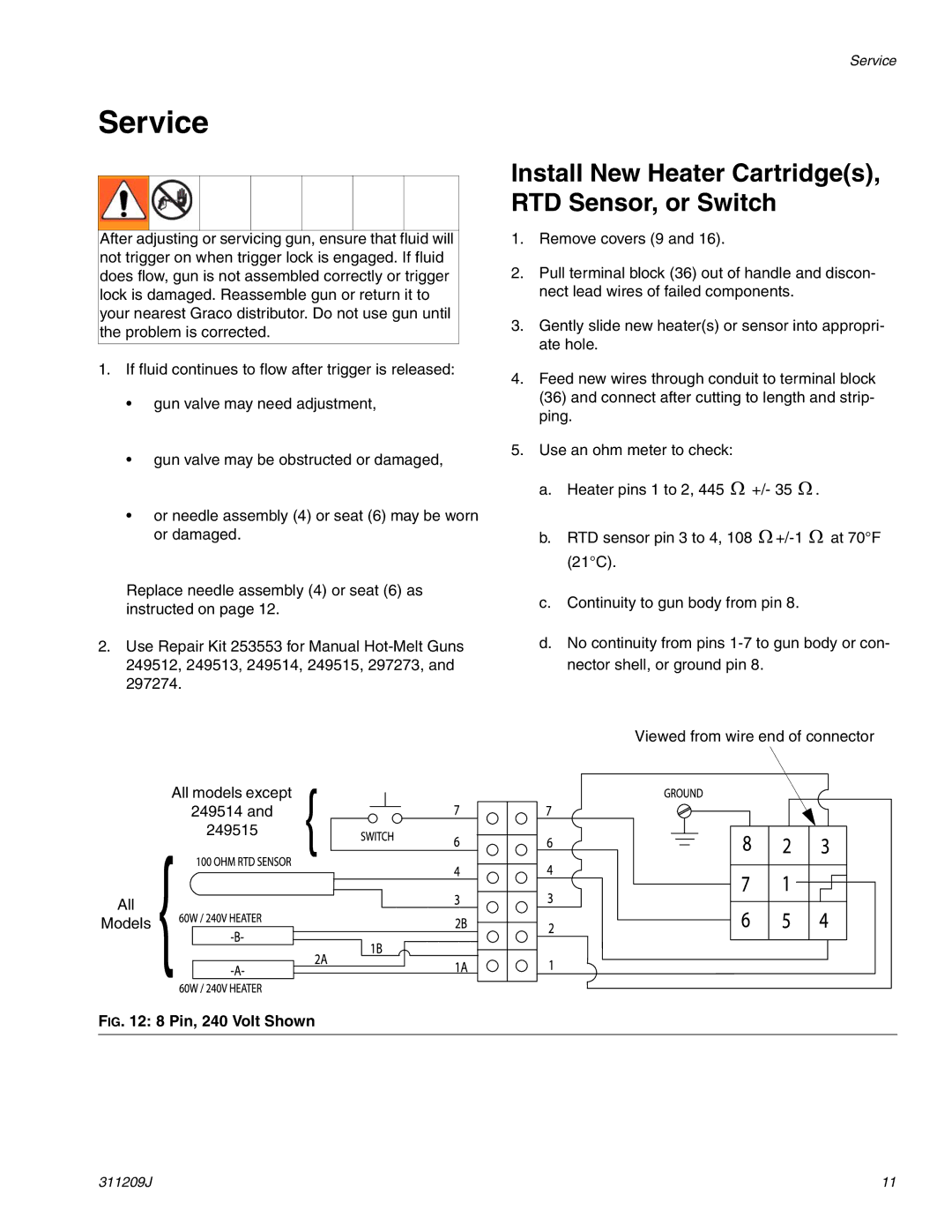 Haier 311209J important safety instructions Service, Install New Heater Cartridges, RTD Sensor, or Switch 