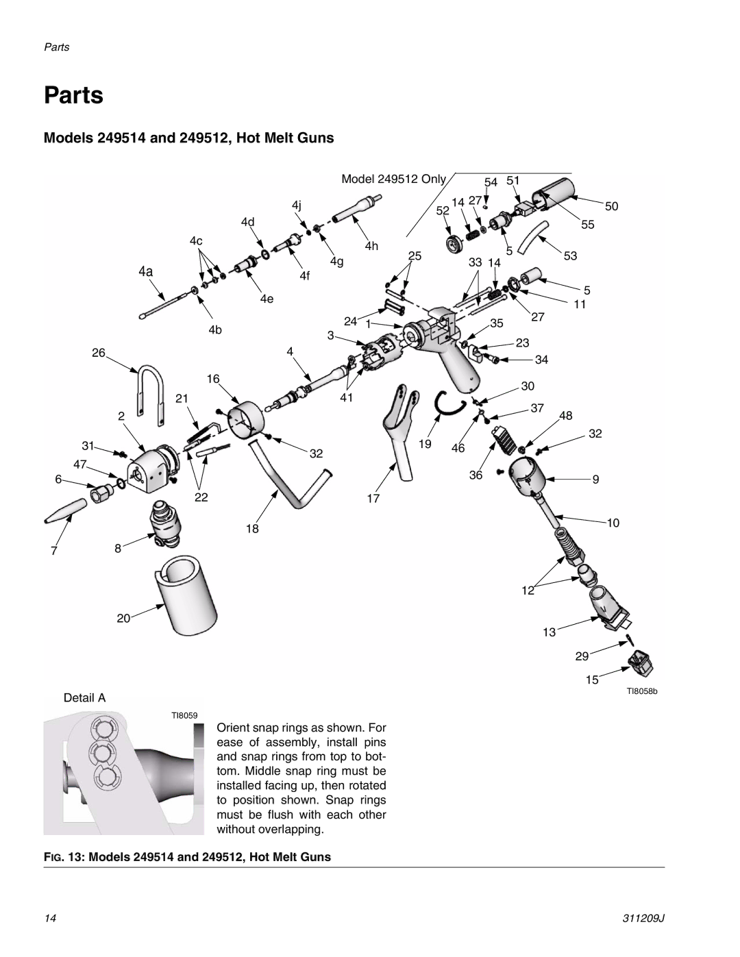 Haier 311209J important safety instructions Parts, Models 249514 and 249512, Hot Melt Guns 