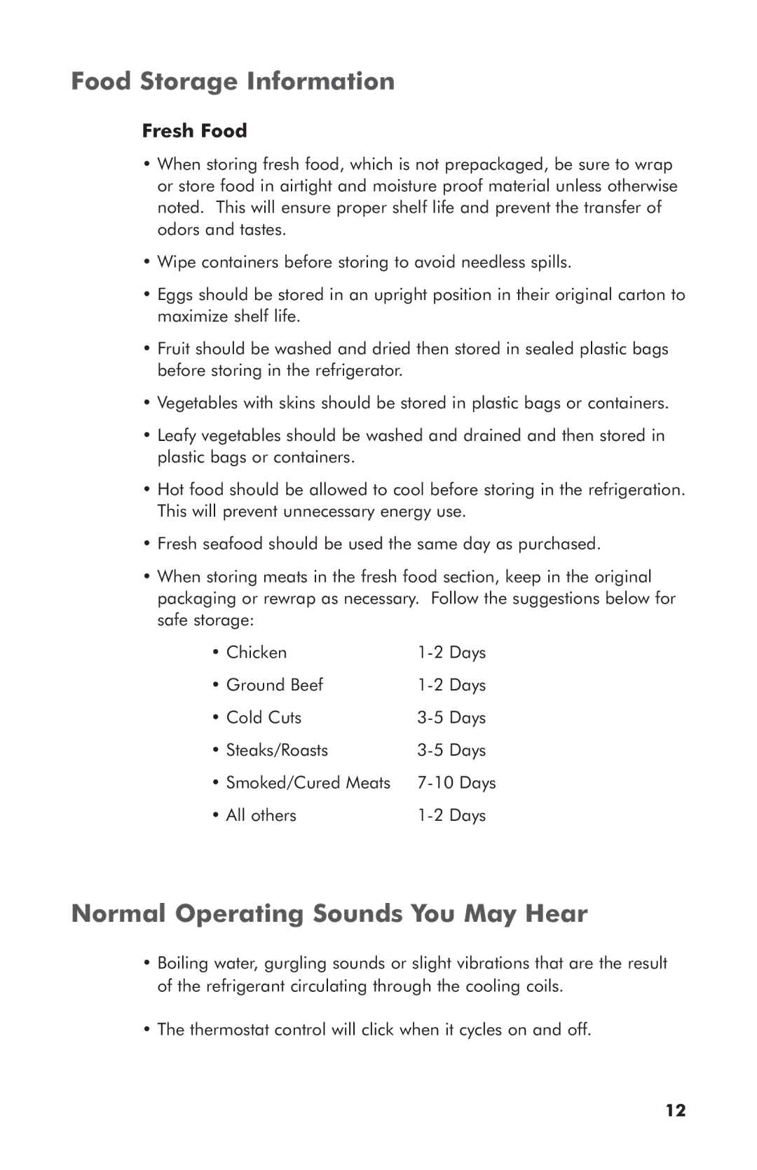 Haier 3590A user manual Food Storage Information, Normal Operating Sounds You May Hear, Fresh Food 