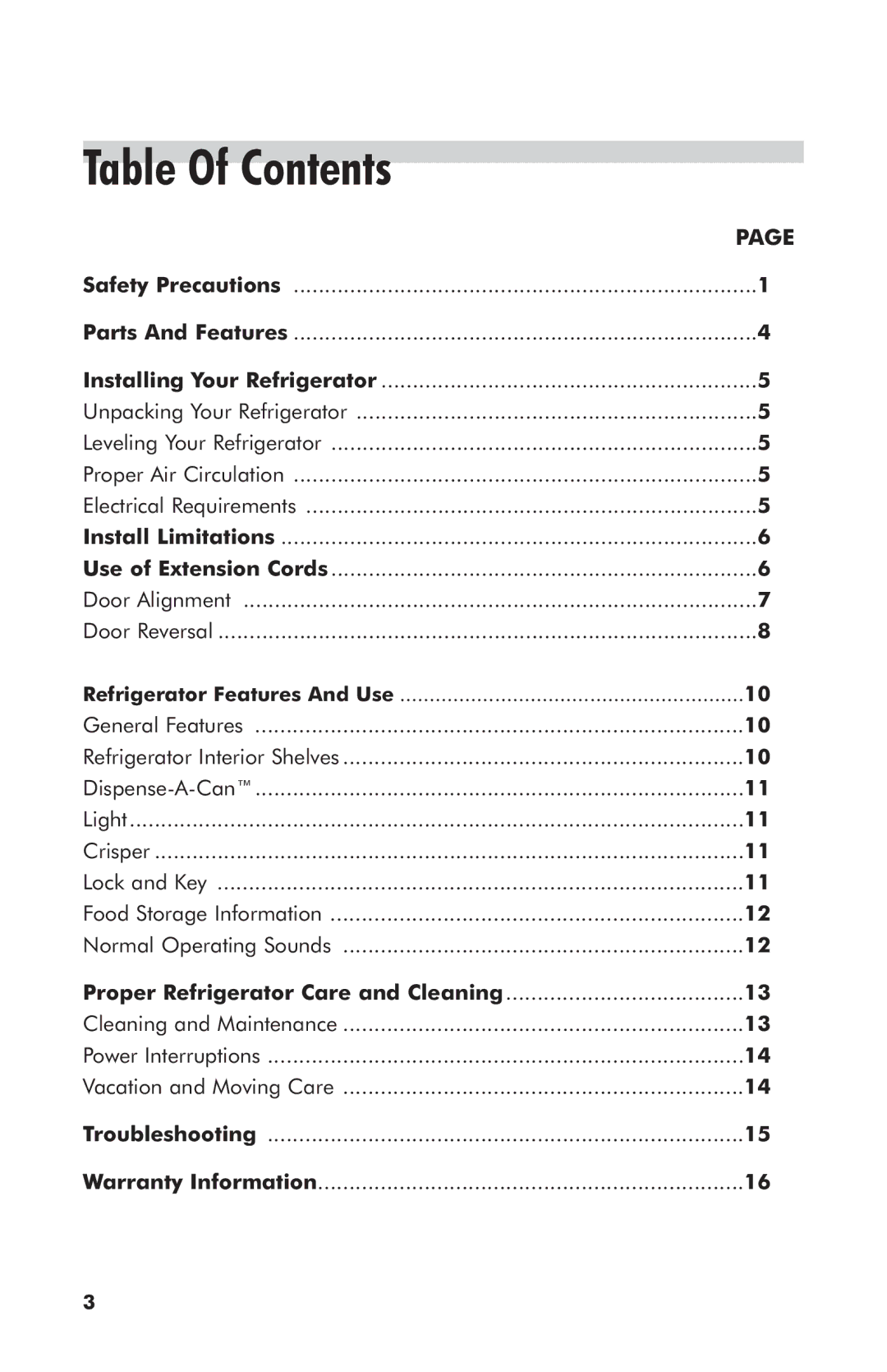 Haier 3590A user manual Table Of Contents 