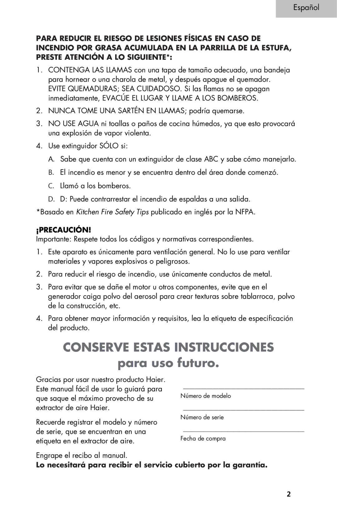 Haier 3000, 4000 user manual Conserve Estas Instrucciones 