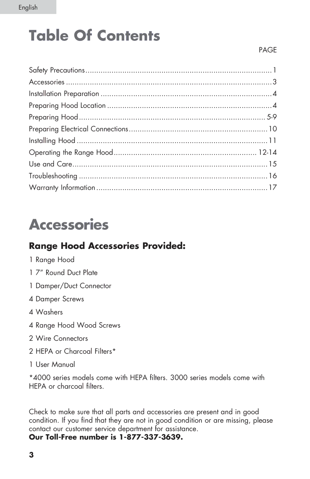 Haier 4000, 3000 user manual Table Of Contents, Accessories 