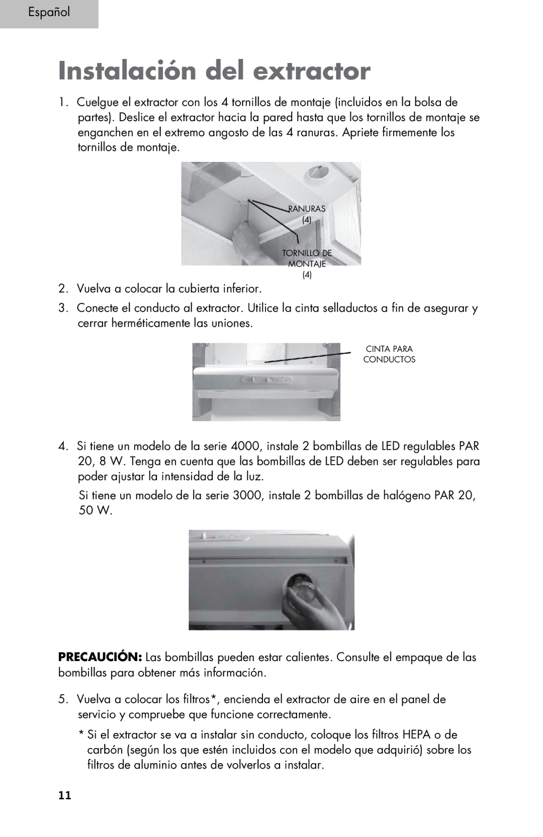 Haier 4000, 3000 user manual Instalación del extractor 