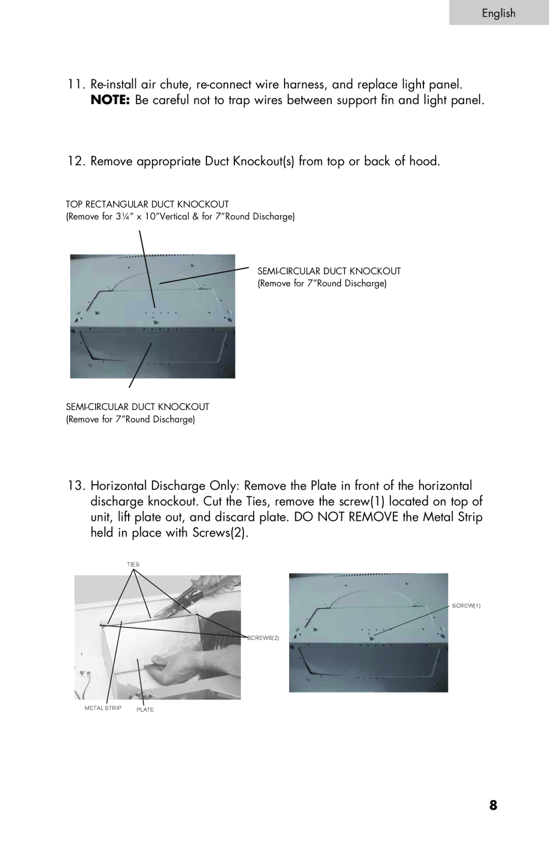 Haier 3000, 4000 user manual TOP Rectangular Duct Knockout 