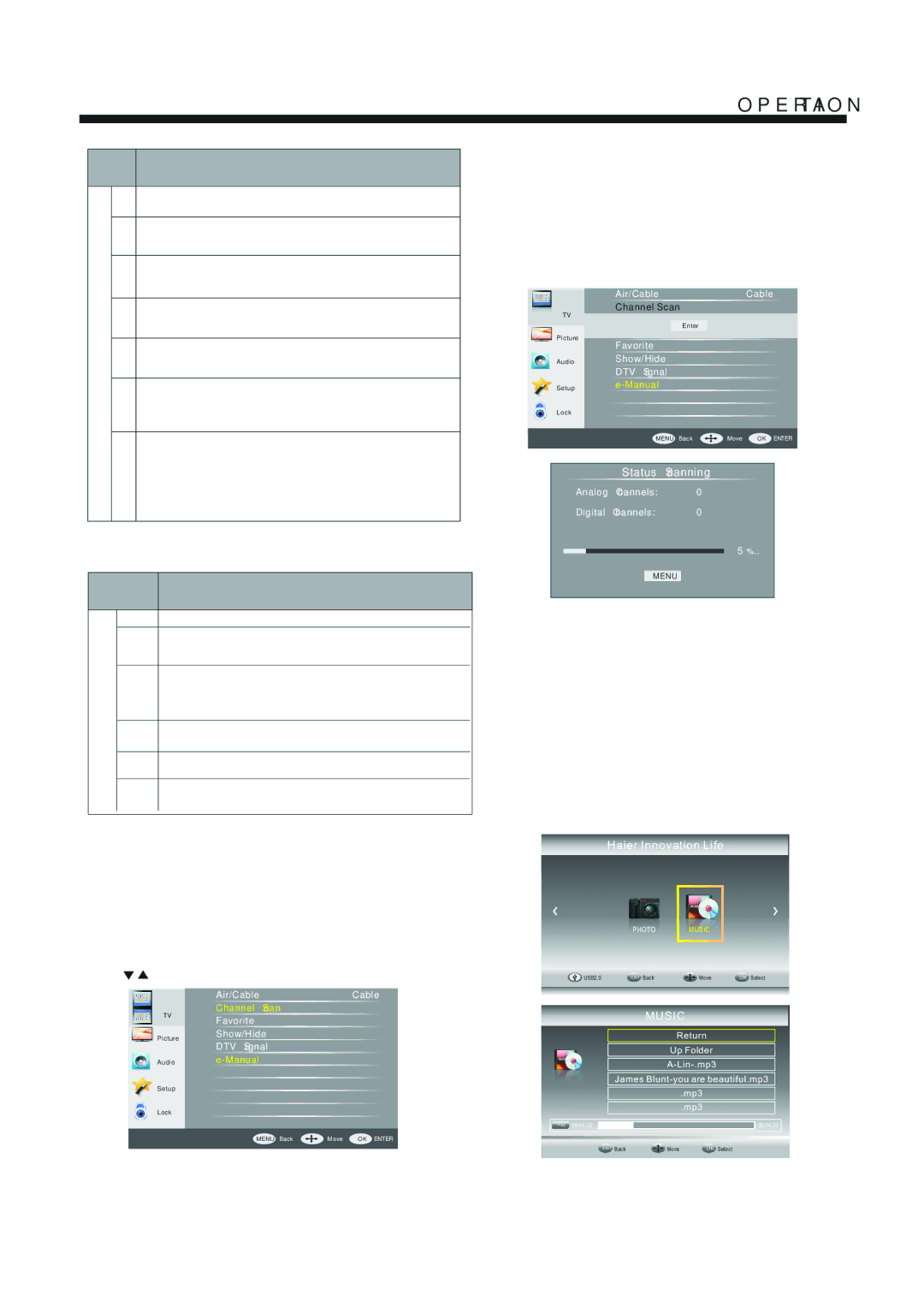 Haier 48D3500 manual TV Menu, Display the user guide 