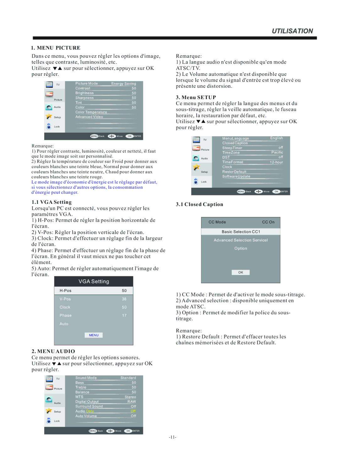 Haier 48D3500 manual Menu Picture, Menu Audio 