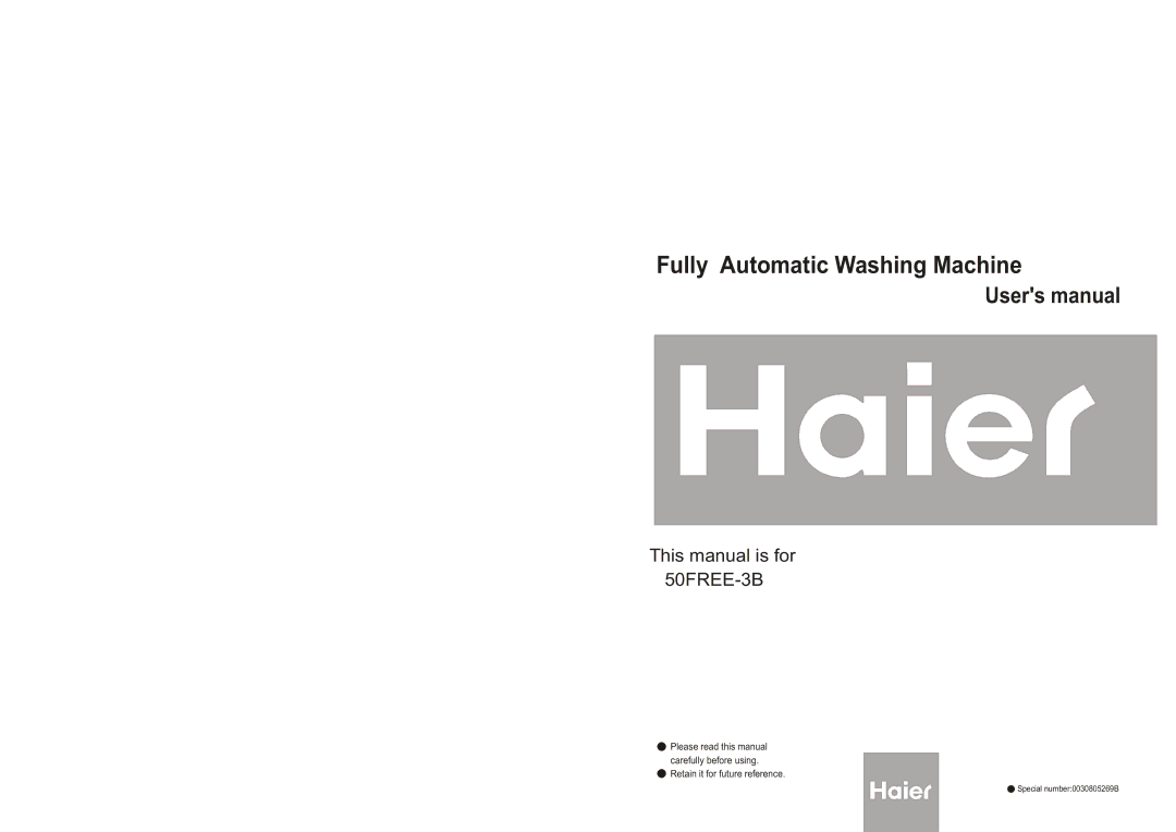 Haier 50FREE-3B user manual Fully Automatic Washing Machine 