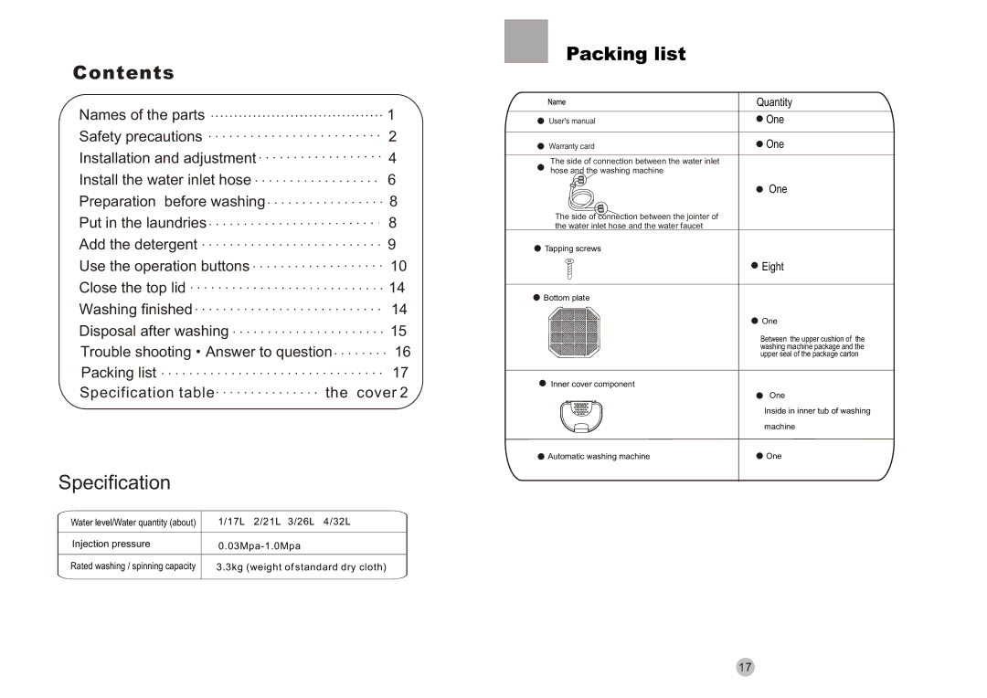 Haier 50FREE-3B user manual Specification, Contents 