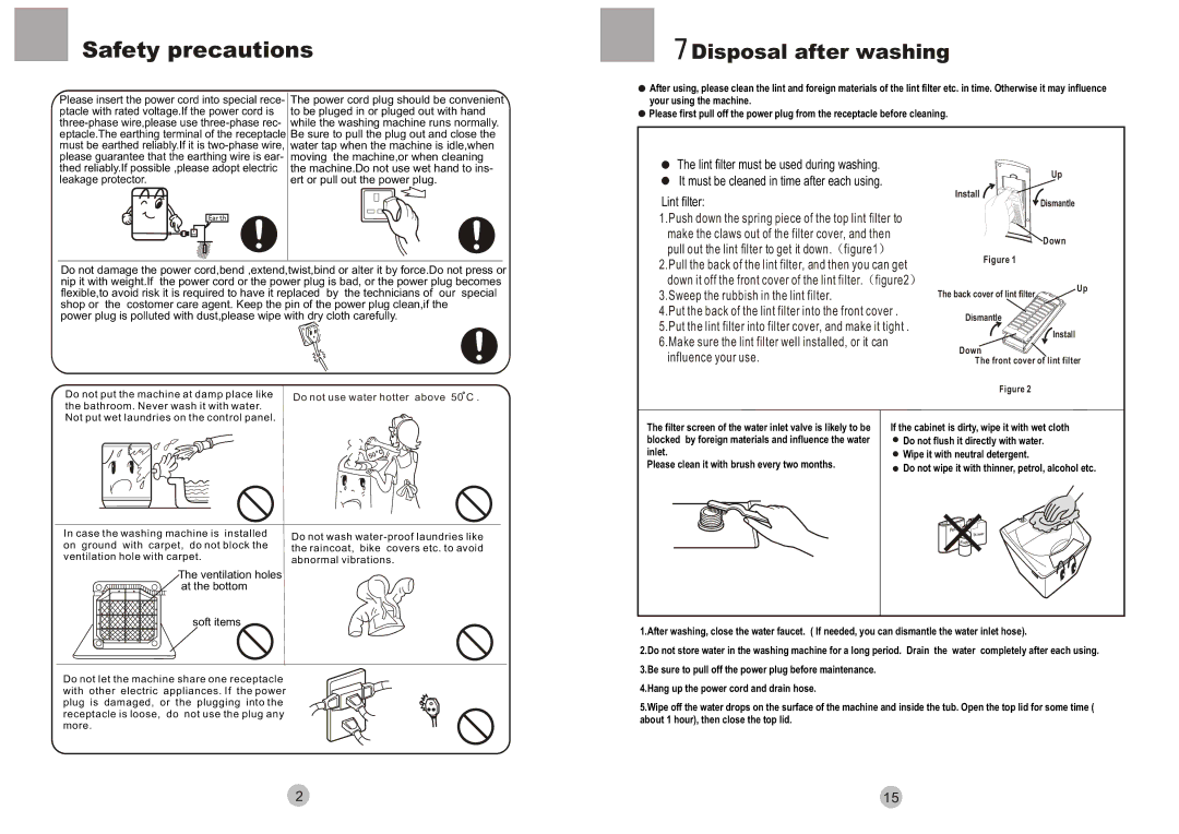 Haier 50FREE-3B user manual Safety precautions, Disposal after washing 