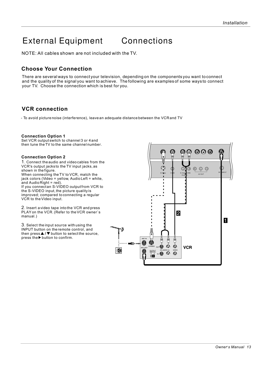 Haier 42EP25SAT, 50HP25BAT, 42EP25BAT owner manual Choose Your Connection, VCR connection, Connection Option 