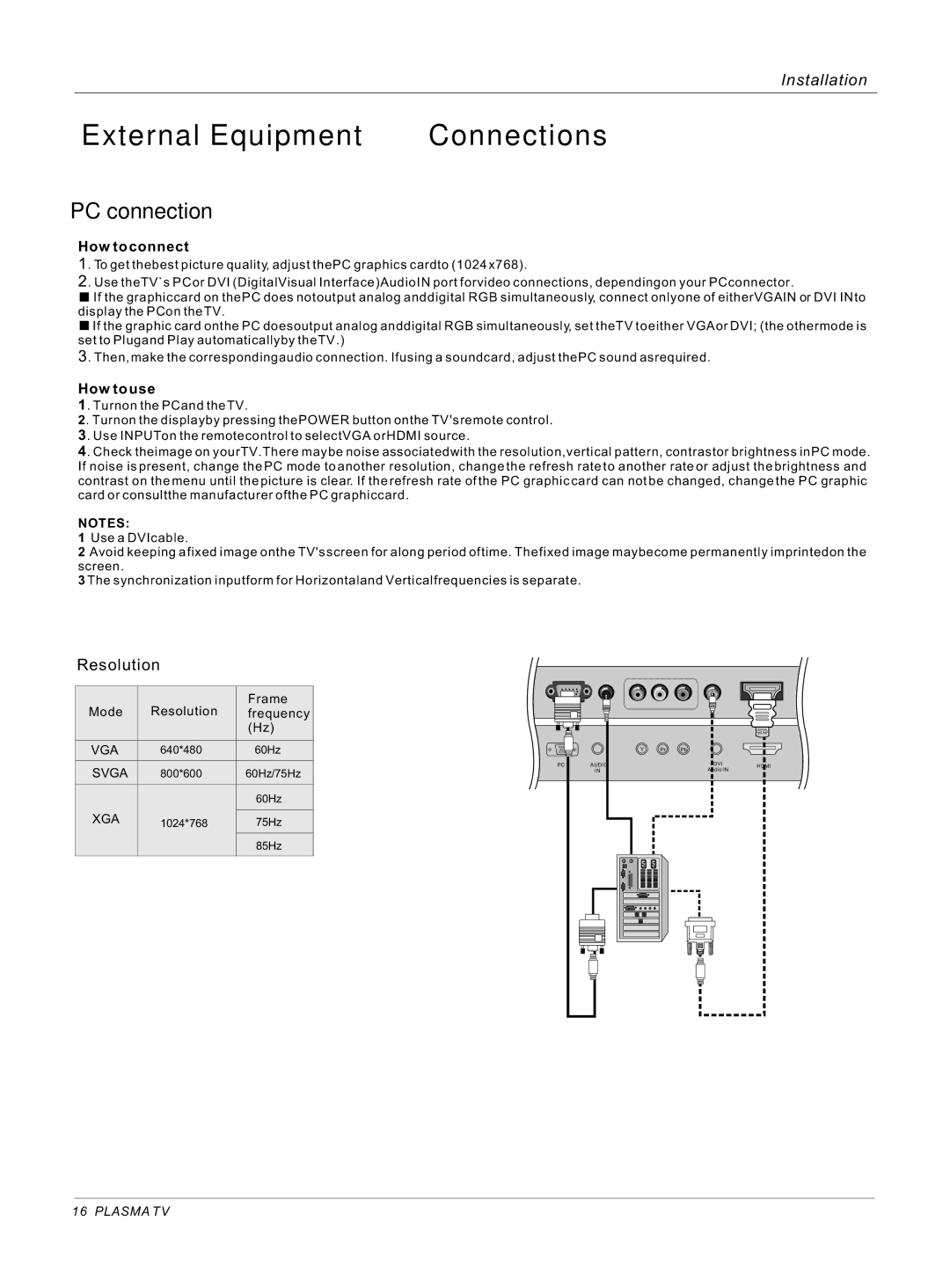 Haier 42EP25SAT, 50HP25BAT, 42EP25BAT owner manual PC connection 