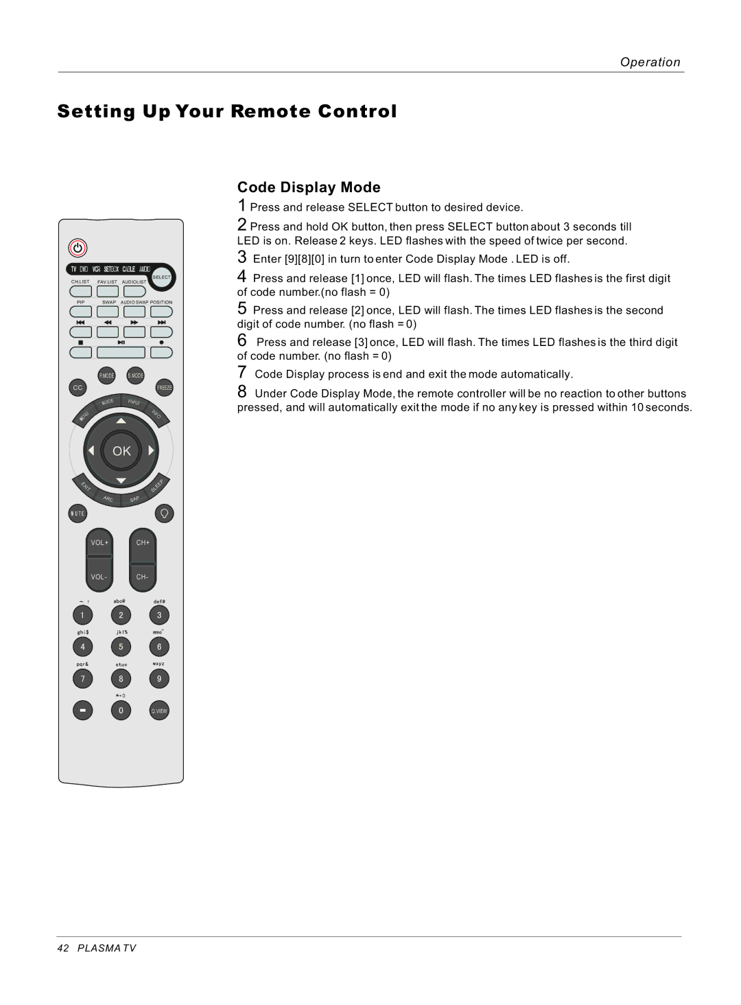 Haier 50HP25BAT, 42EP25SAT, 42EP25BAT owner manual Setting Up Your Remote Control, Code Display Mode 