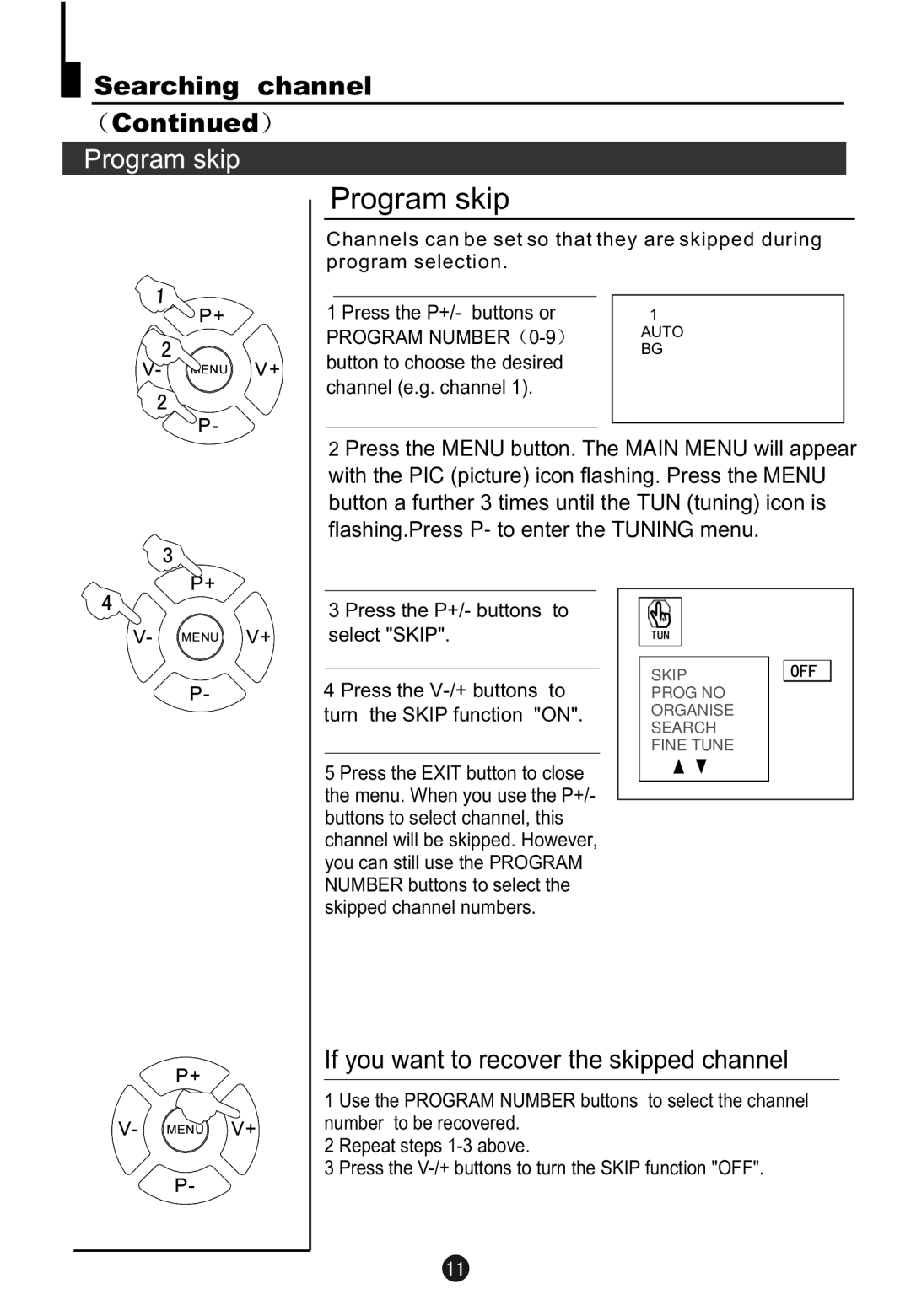 Haier 5115DVD user manual Program skip, If you want to recover the skipped channel 