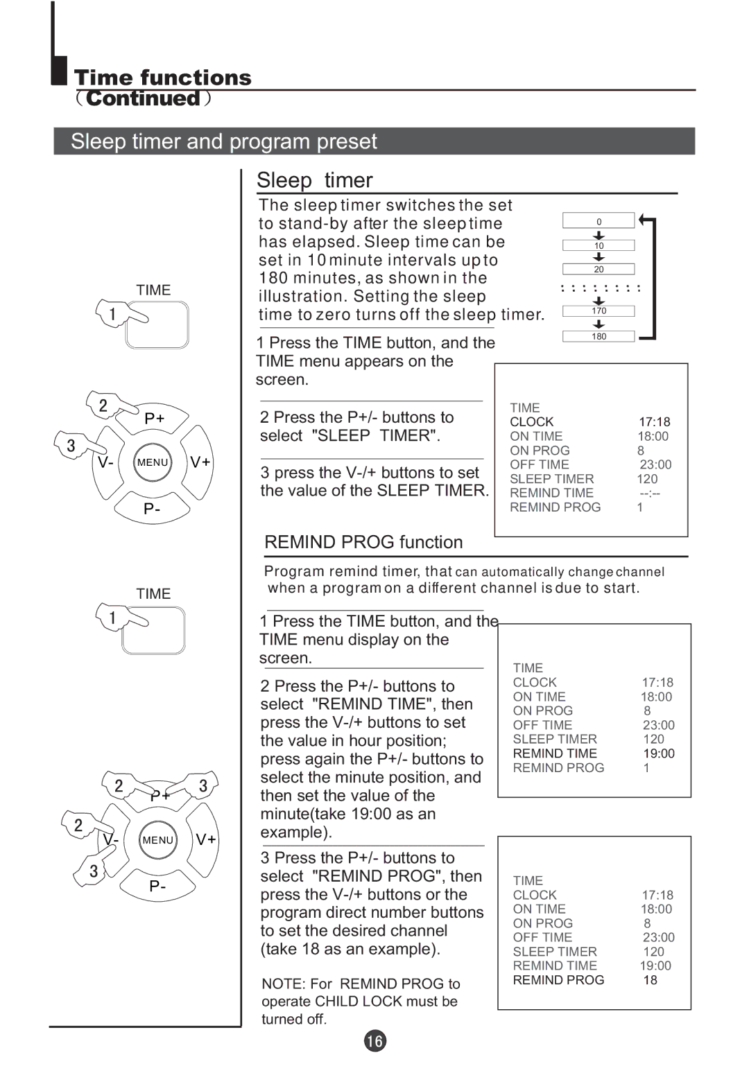 Haier 5115DVD user manual Sleep timer and program preset, Remind Prog function 