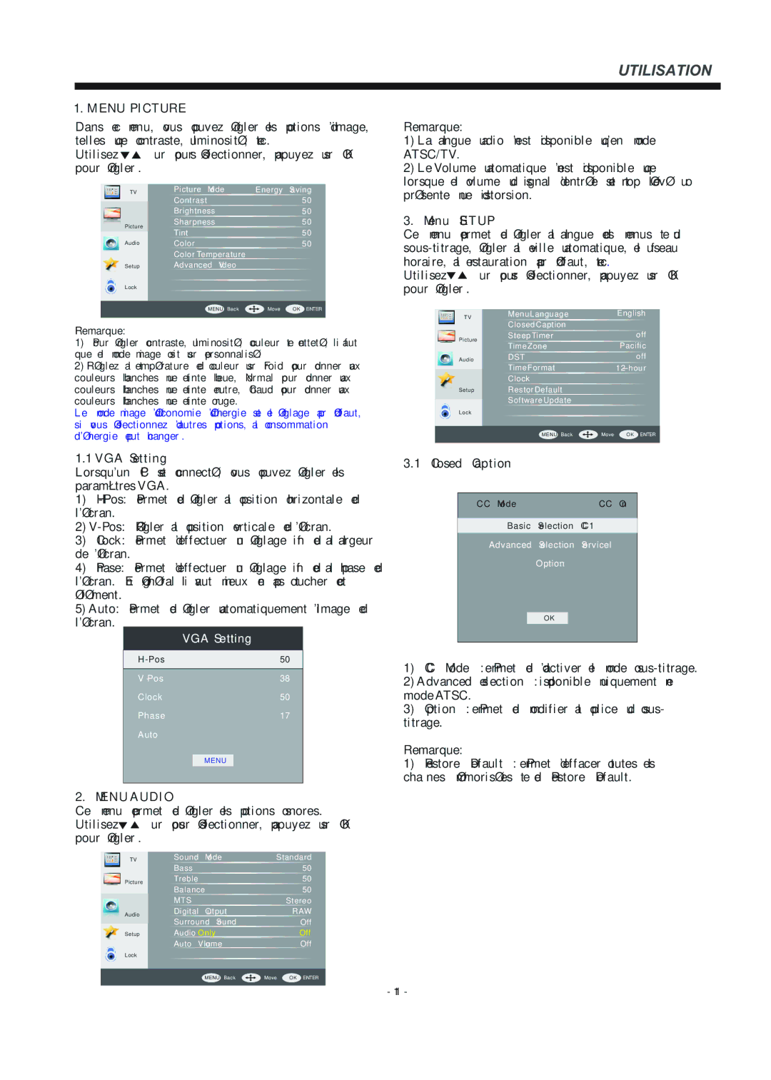 Haier 55D3550 manual Menu Picture, Menu Audio 