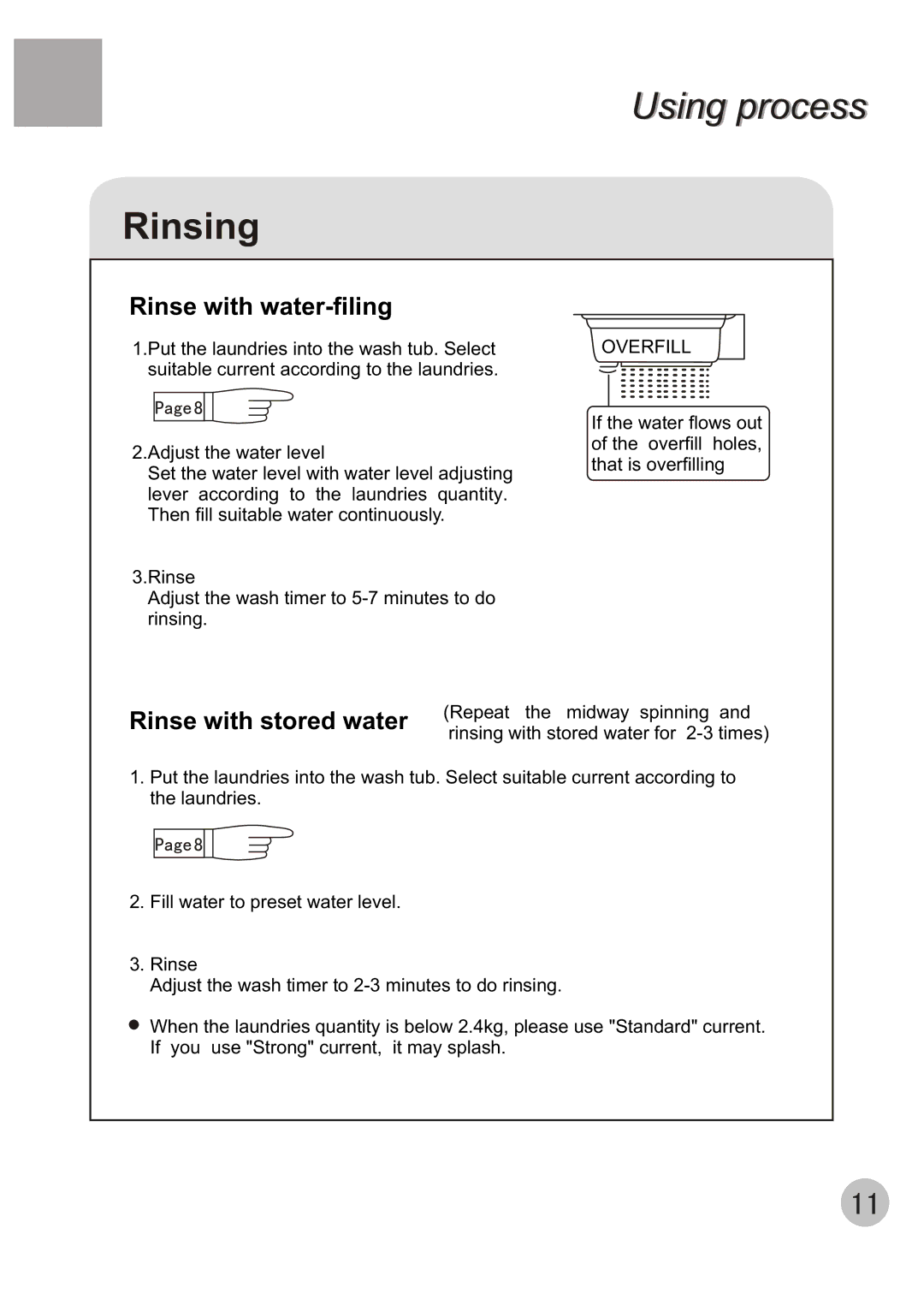 Haier 650 user manual Rinsing, Rinse with water-filing 