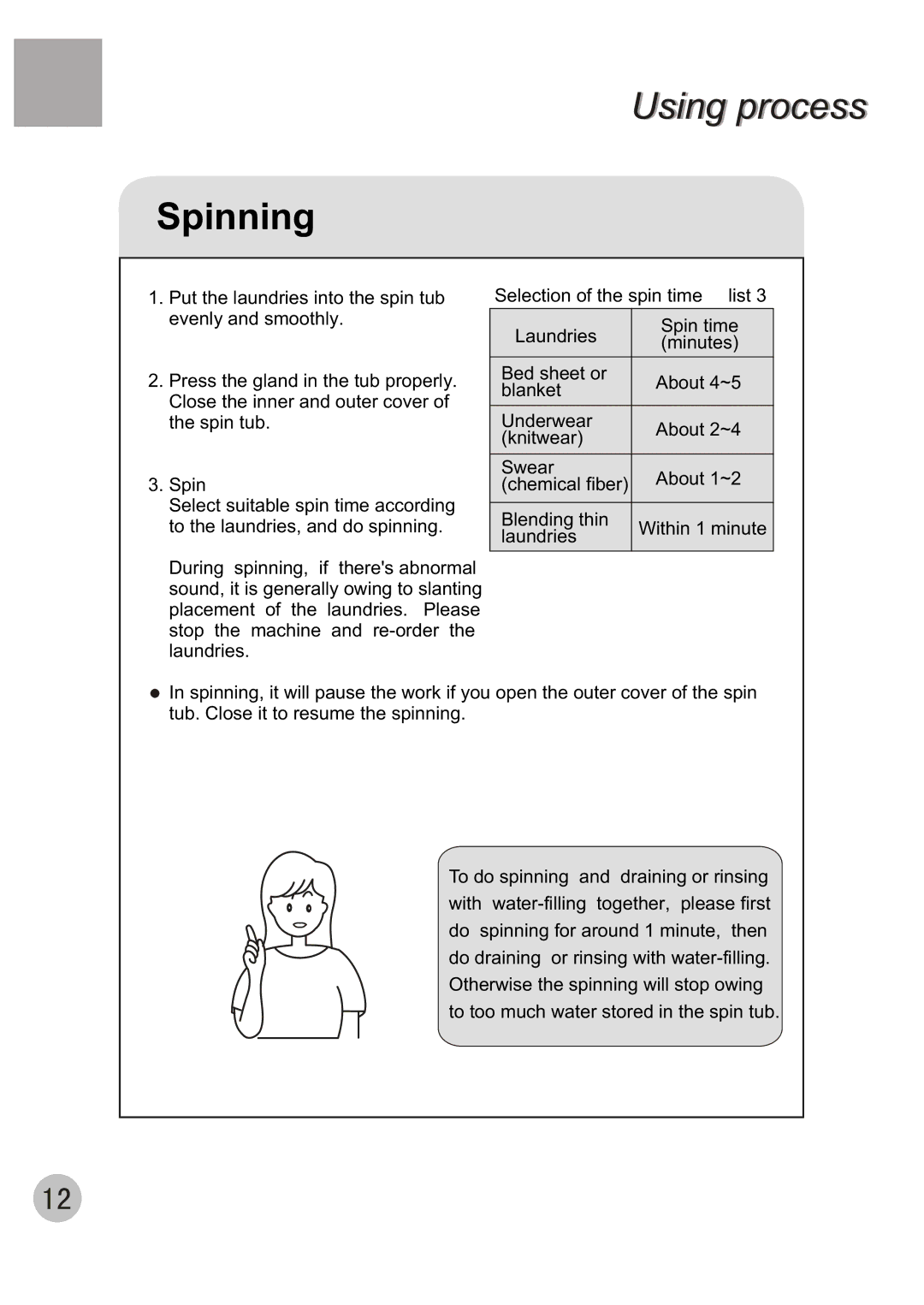 Haier 650 user manual Spinning 