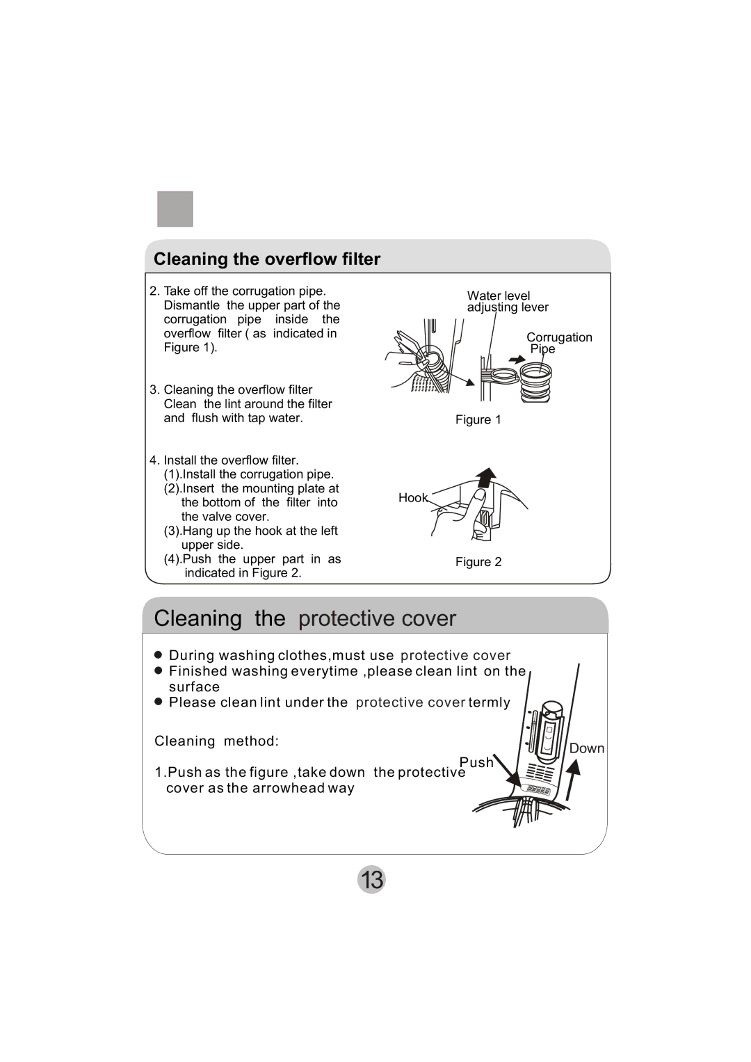 Haier A6-707 user manual Cleaning the protective cover, Cleaning the overflow filter 