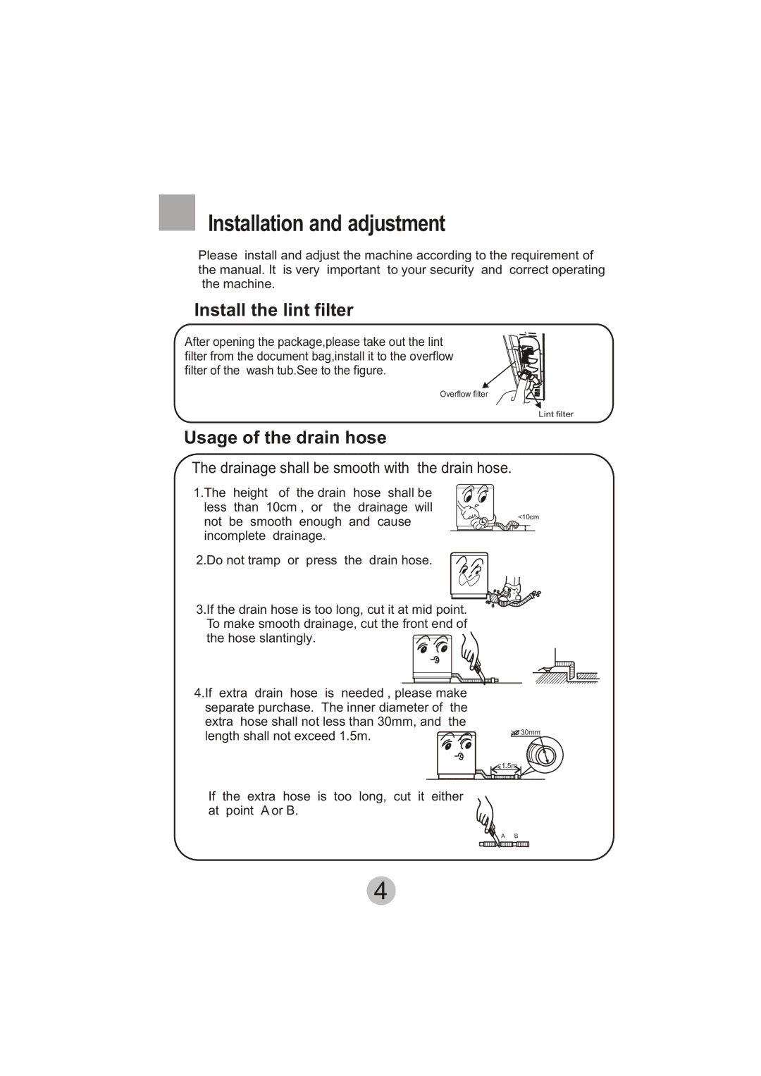 Haier A6-707 user manual Installation and adjustment, Install the lint filter 