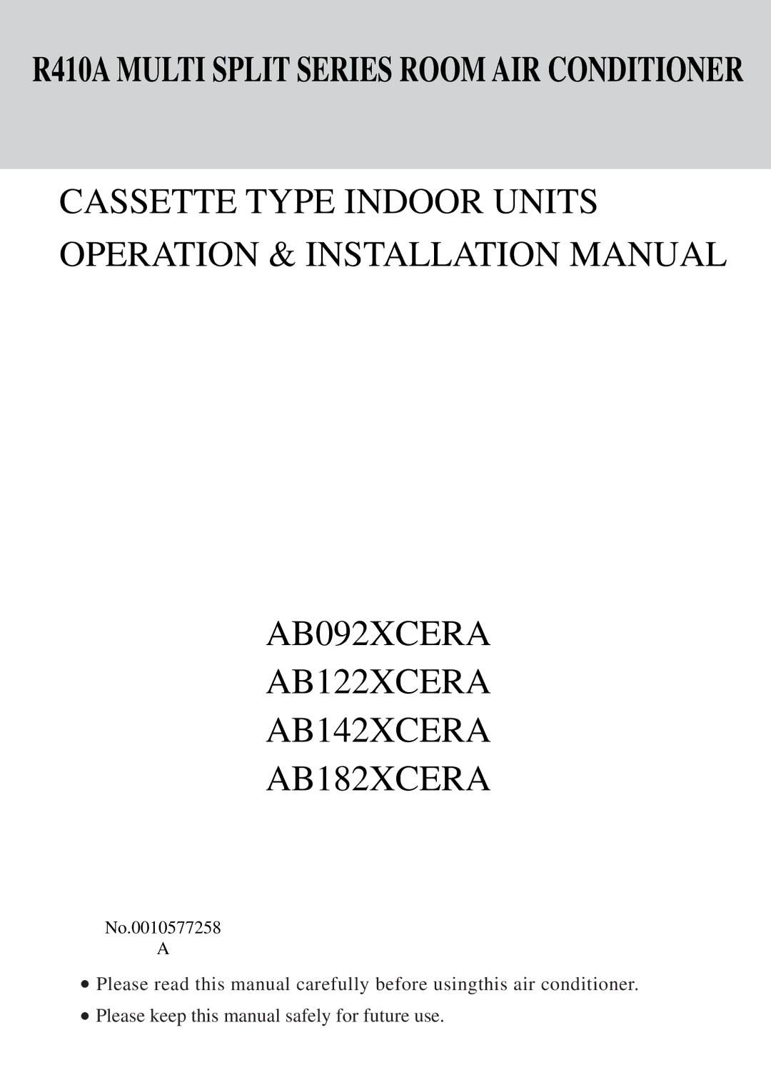 Haier AB142XCERA, AB182XCERA, AB122XCERA, AB092XCERA installation manual No.0010577258 