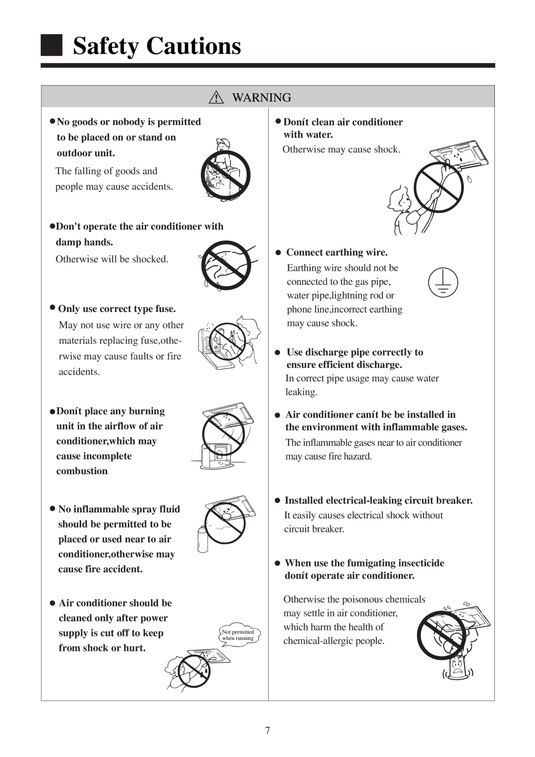 Haier AB142XCERA, AB182XCERA, AB122XCERA, AB092XCERA installation manual Dont operate the air conditioner with damp hands 