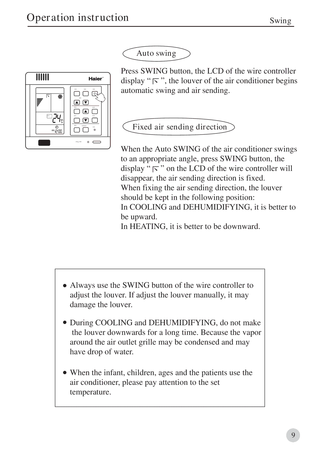 Haier 0010571570, AB212BCBAA manual Operation instruction 