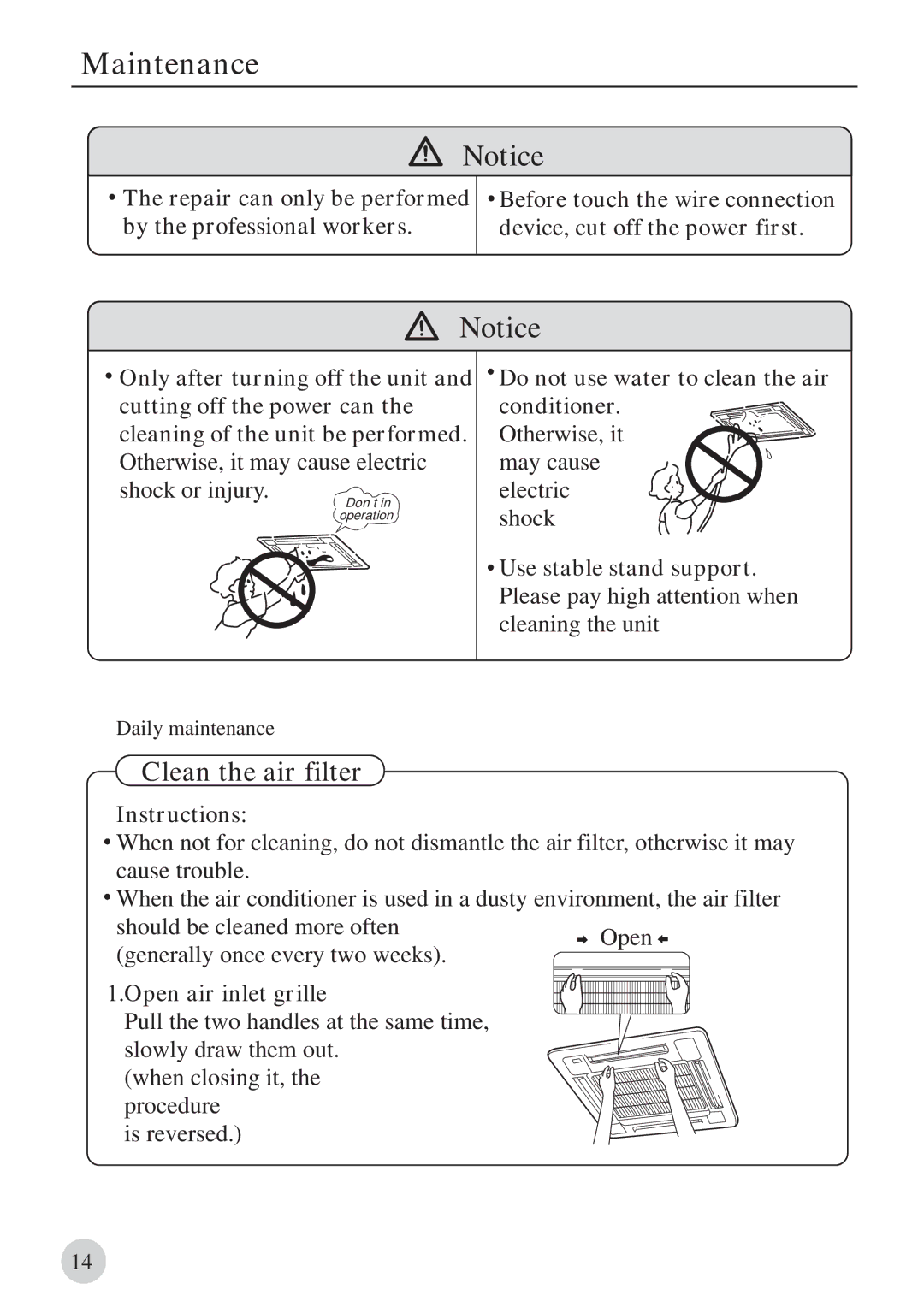 Haier AB212BCBAA, 0010571570 manual Maintenance, Clean the air filter 