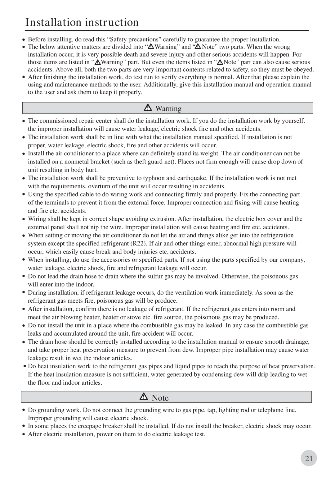 Haier 0010571570, AB212BCBAA manual Installation instruction 