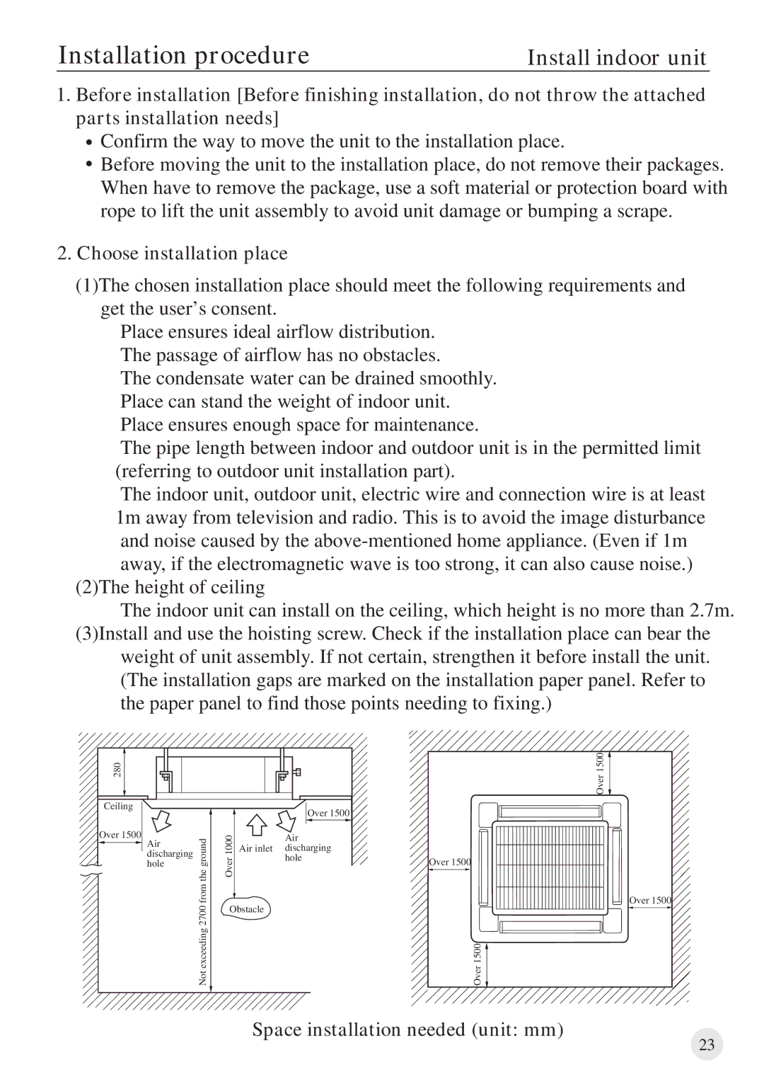 Haier 0010571570, AB212BCBAA manual Installation procedure, Install indoor unit 