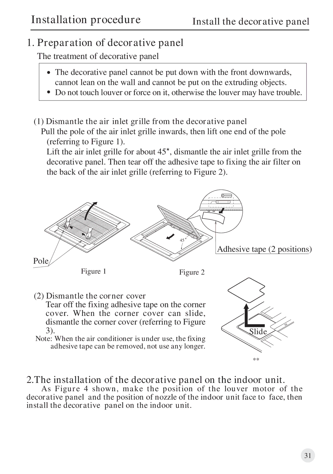 Haier 0010571570, AB212BCBAA manual Install the decorative panel, Installation of the decorative panel on the indoor unit 