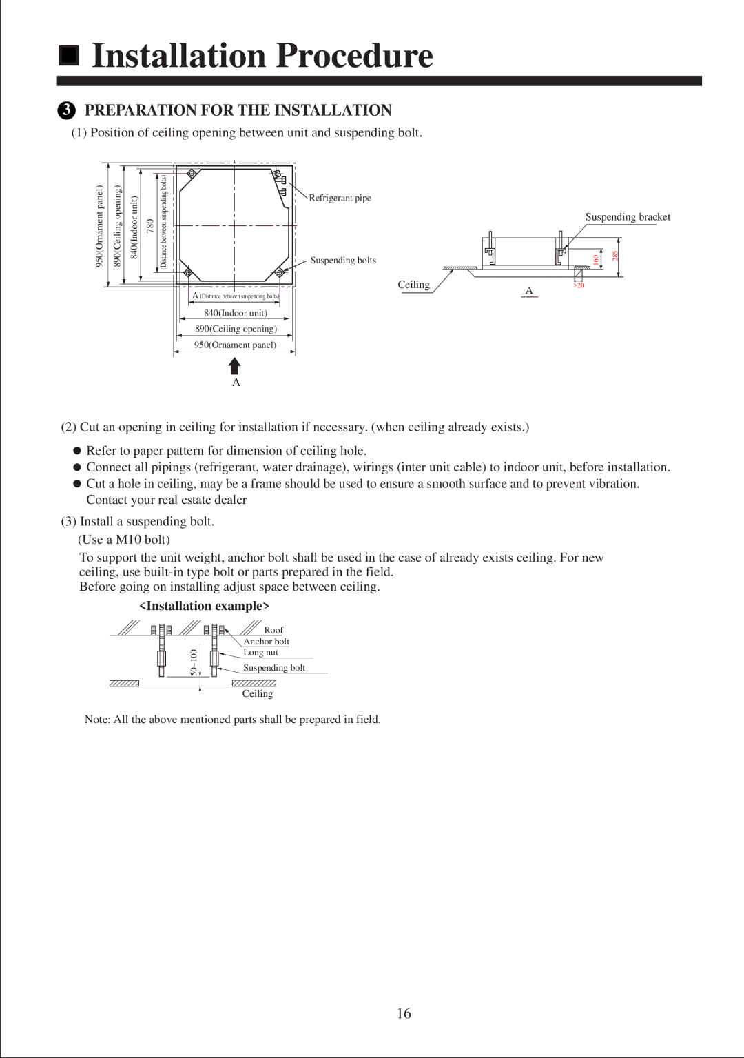 Haier AB212XCEAA operation manual Preparation for the Installation, Installation example 