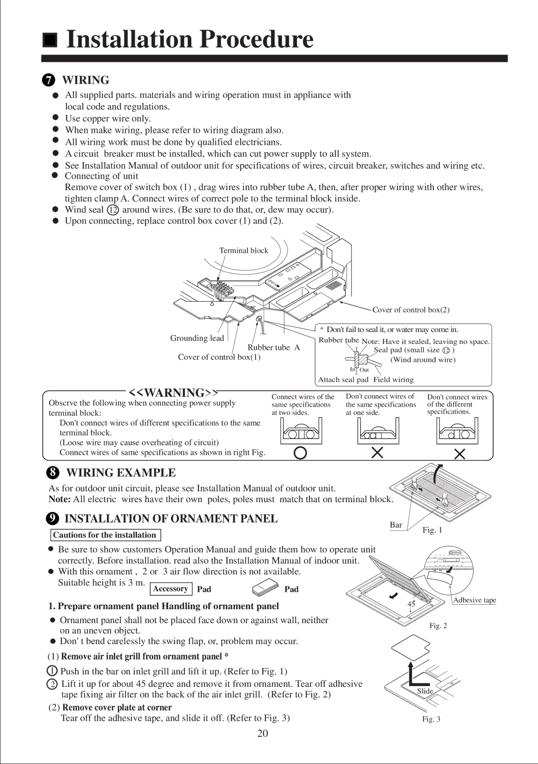 Haier AB212XCEAA operation manual Wiring Example, Installation of Ornament Panel 