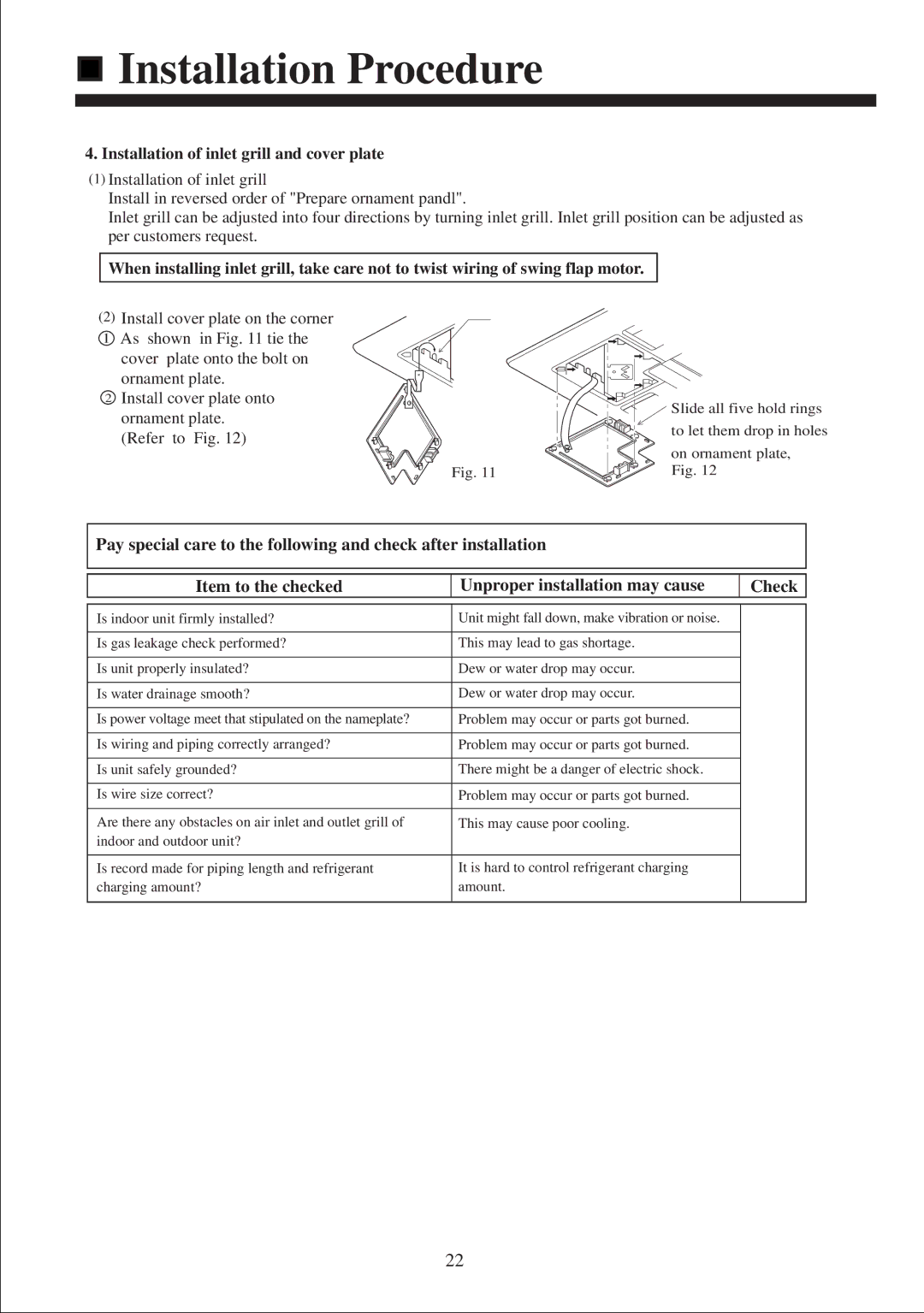 Haier AB212XCEAA operation manual Installation of inlet grill and cover plate 