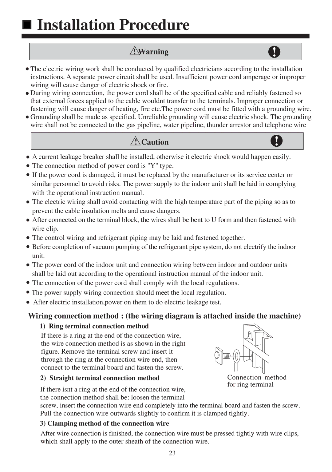 Haier AB212XCEAA operation manual Ring terminal connection method 