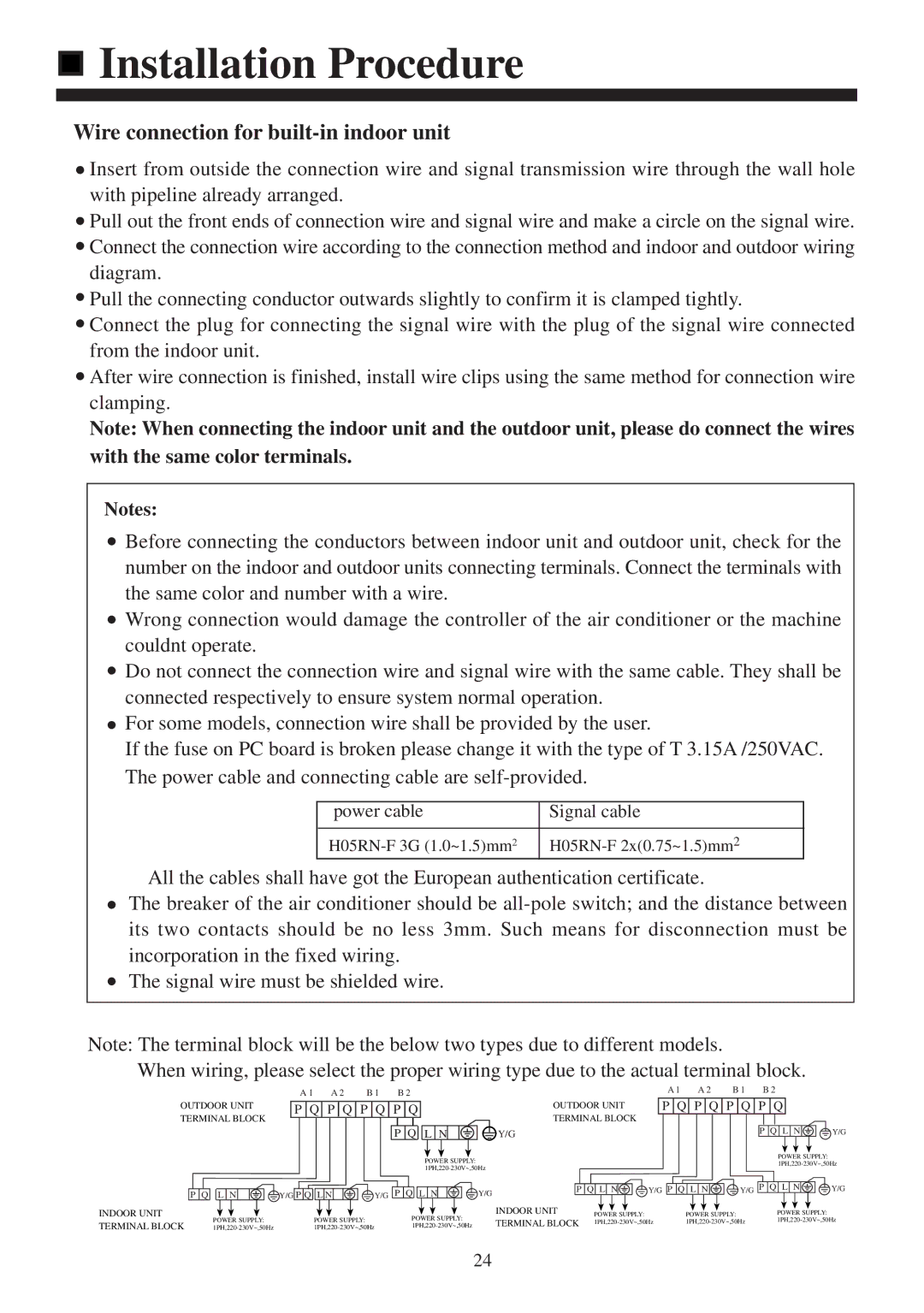 Haier AB212XCEAA operation manual Wire connection for built-in indoor unit 